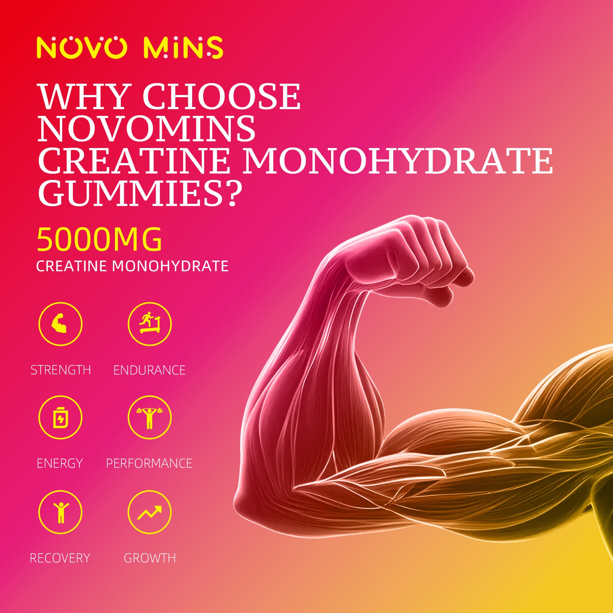 NSF Certified Creatine Gummy - Creatine Monohydrate Gummies 5000mg for Men & Women, Chewables Creatine Monohydrate for Muscle Strength, Muscle Builder, Energy Boost, Pre-Workout Supplement(120 Count) novomins buy supplements canada