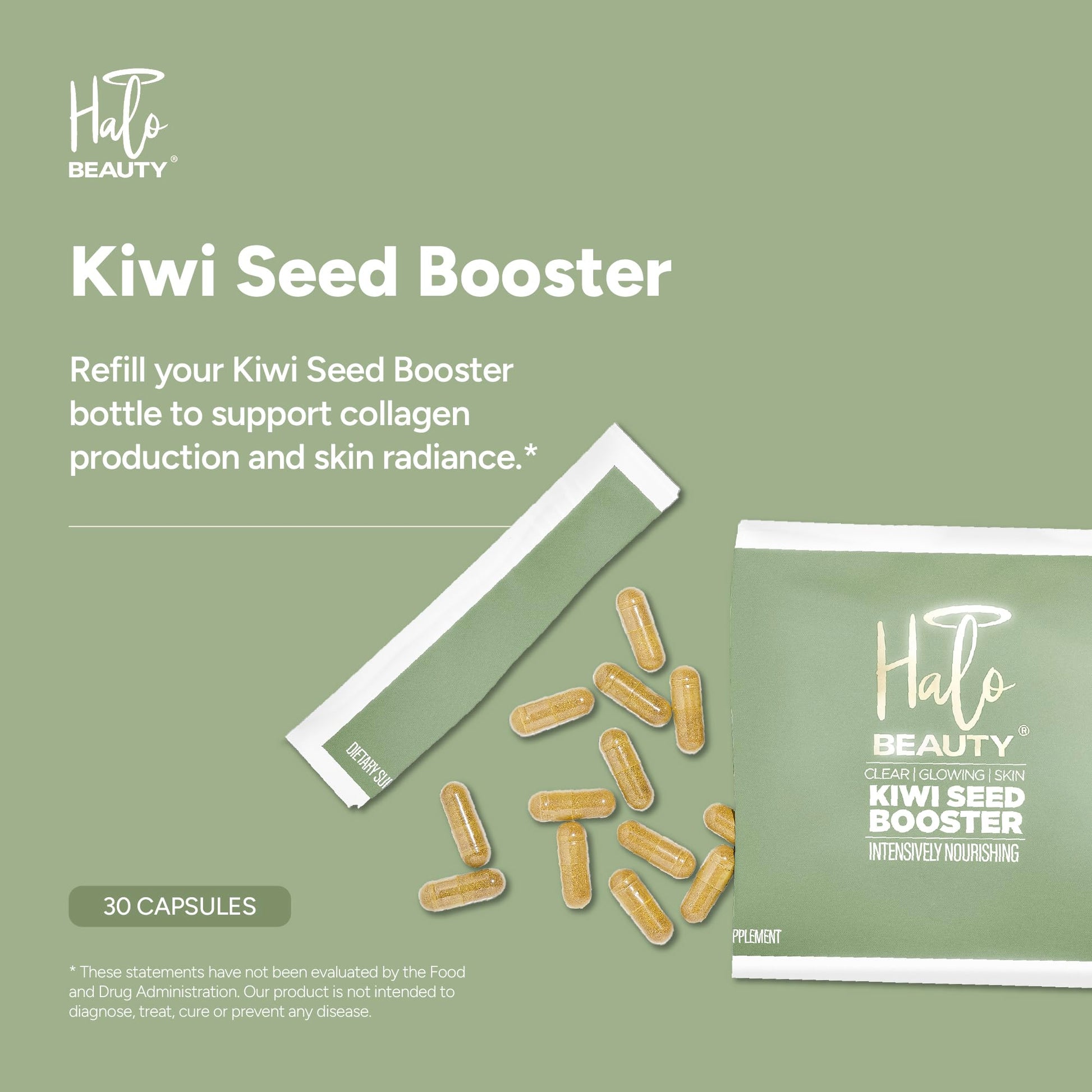 Halo Beauty Kiwi Seed Booster Skin Supplement Refill Pack | Anti-Aging Hydration & Glowing Skin Support with Kiwi Seed, Vitamin C, D3 & Zinc | Vegan Collagen Support Capsules | 1-Month Supply Halo Beauty buy supplements canada