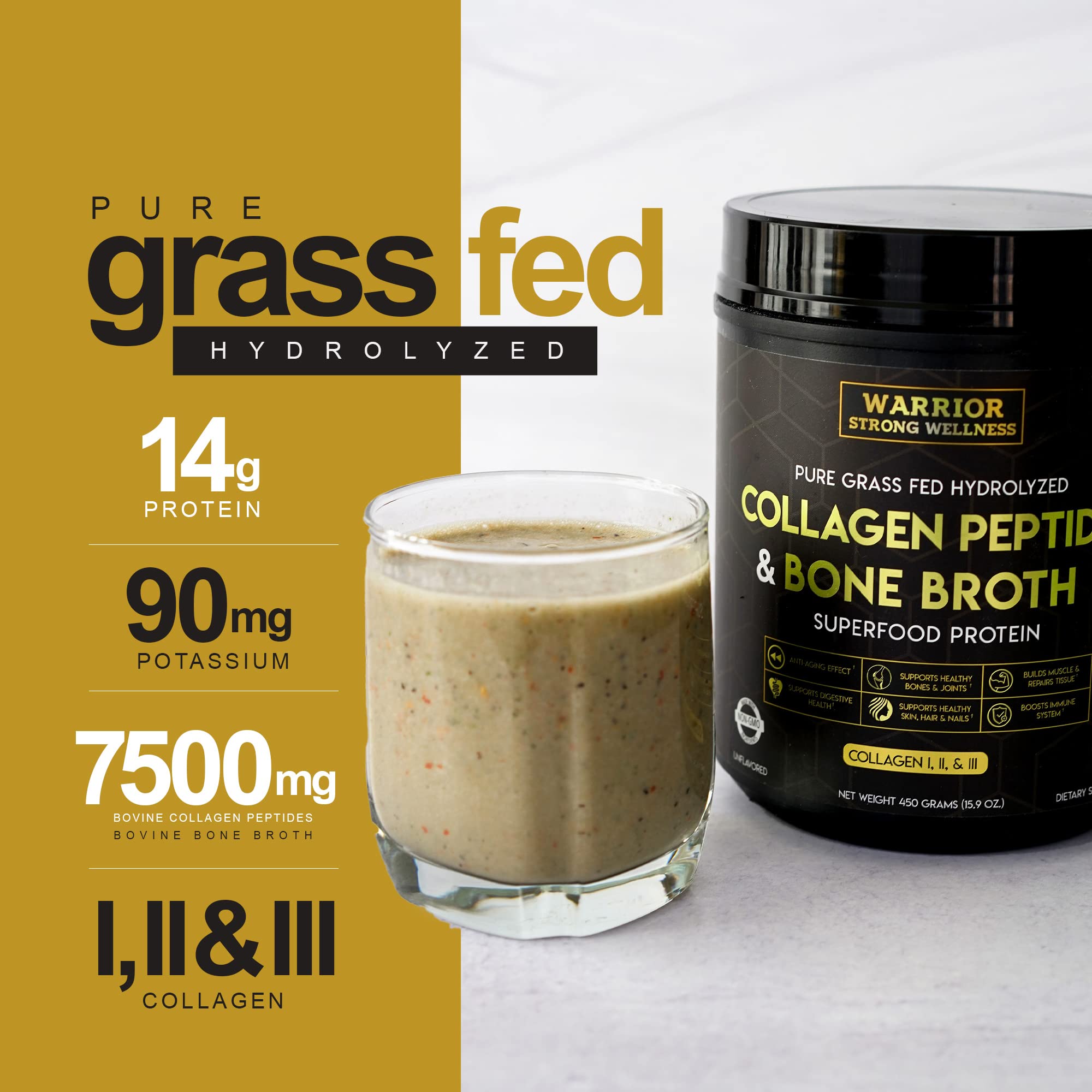 Warrior Strong Wellness Premium Collagen Peptides Bone Broth: Grass Fed Hydrolyzed Warrior Strong Wellness buy supplements canada