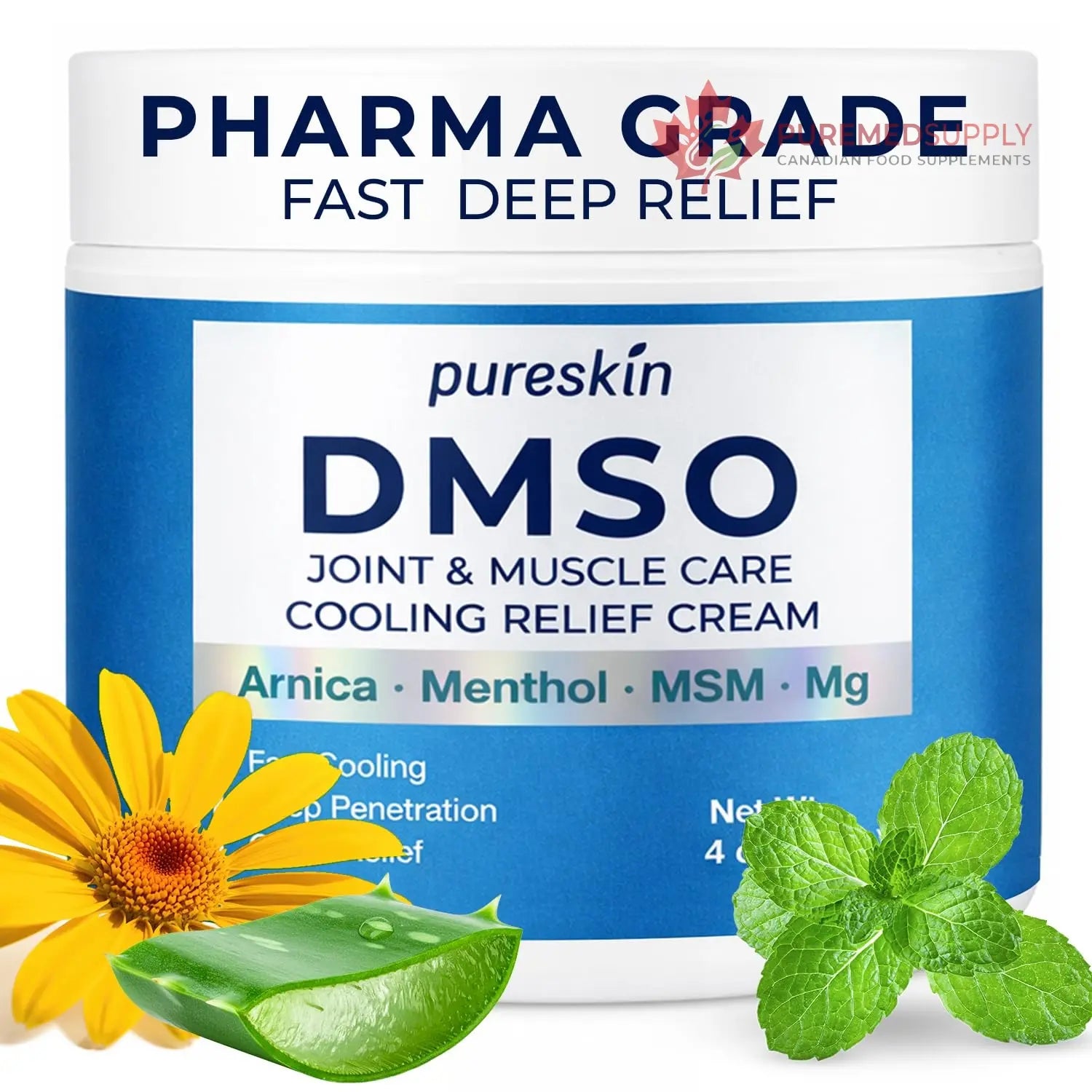 PURESKIN DMSO Relief Cream – Pharmaceutical Grade Fast-Absorbing Cooling Formula for Active Lifestyles – Lightweight Cream with Arnica, MSM, Magnesium, Menthol & Aloe, 4 oz PURESKIN buy supplements canada