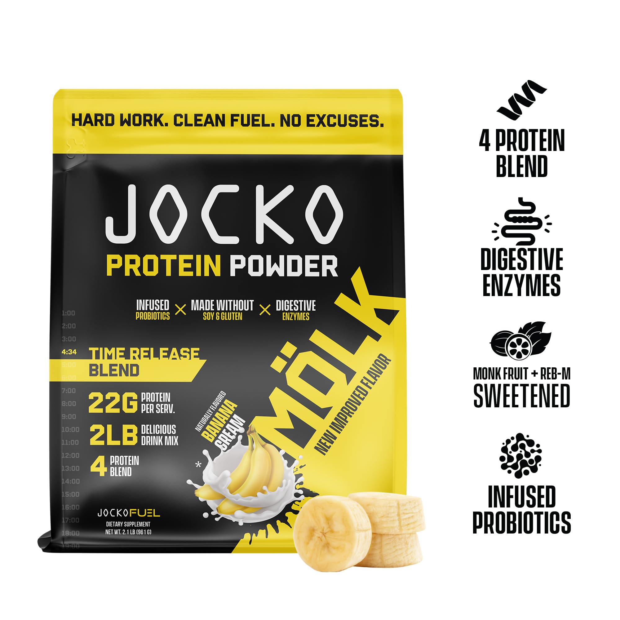 Jocko Mölk Whey Protein Powder (Banana Cream) - Keto, Probiotics, Grass Fed, Digestive Jocko Fuel buy supplements canada