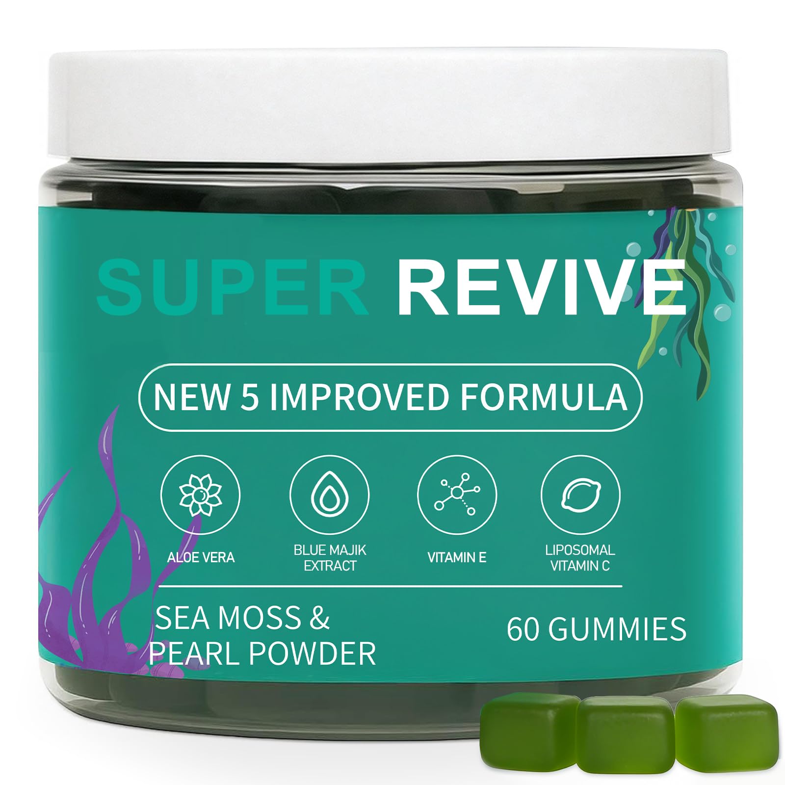 caicieter Super Revive Gummies for Hair Loss - Sea Moss Gummies with Vitamin C, E, Aloe Vera & Pearl Powder Glow, Promotes Thicker, Fuller & Stronger Hair - 60 Count caicieter buy supplements canada