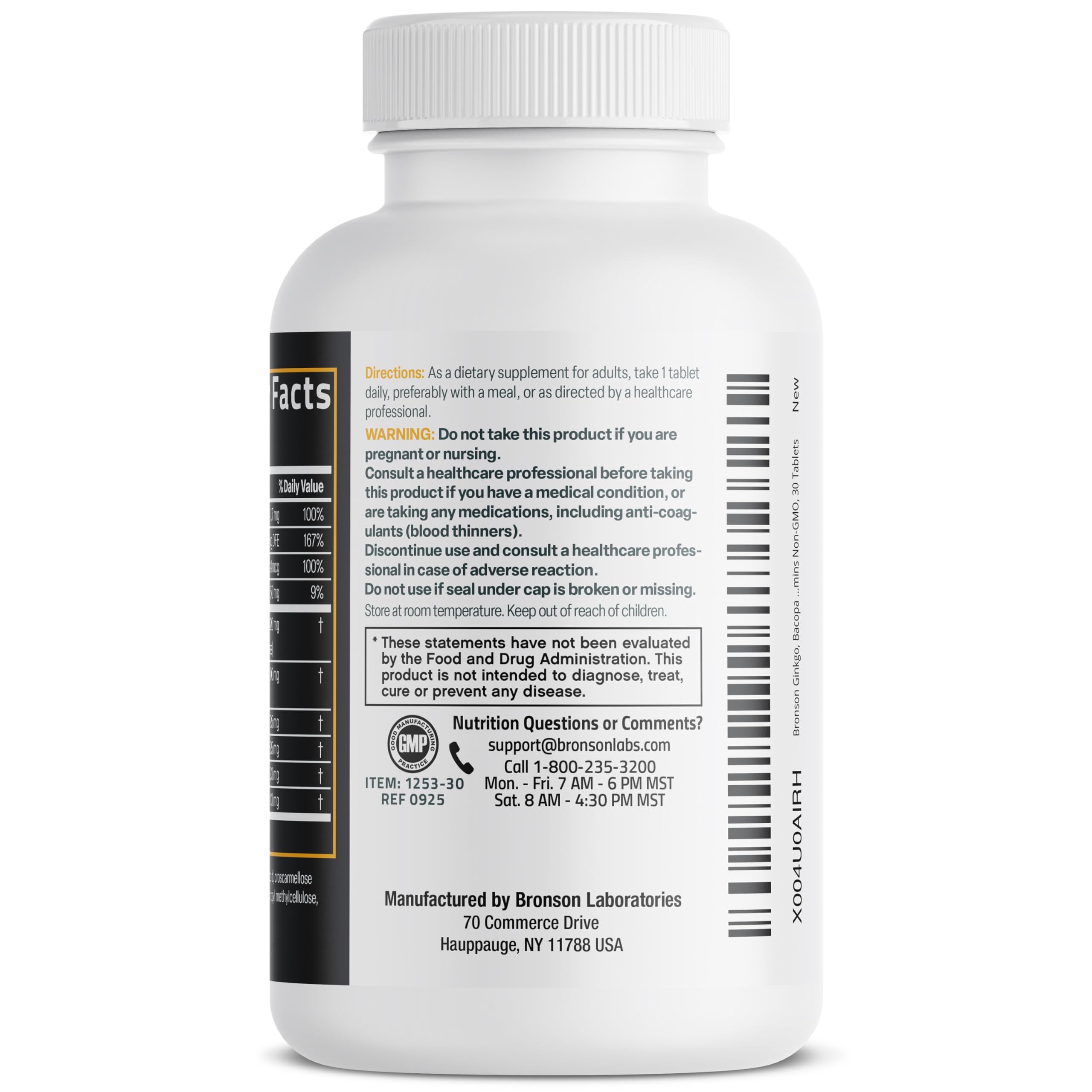Bronson Ginkgo, Bacopa & Acetyl L-Carnitine Brain & Memory Support Complex with L-Tyrosine, Choline, CoQ10 & Phosphatidylserine Plus Key B Vitamins Non-GMO, 30 Tablets Bronson buy supplements canada