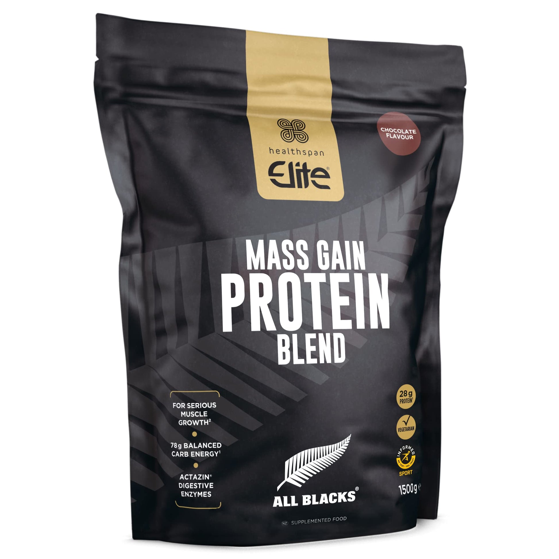 Healthspan Elite All Blacks Mass Gain Protein Blend (1500g) | Chocolate | 28g of Protein Healthspan Elite buy supplements canada