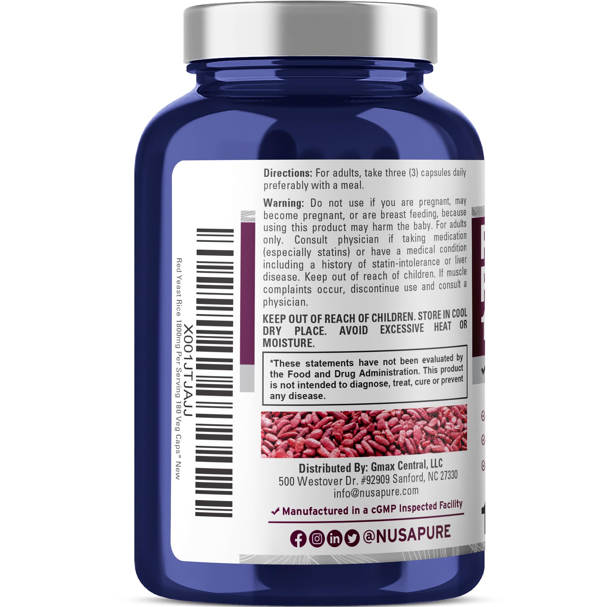 NusaPure Red Yeast Rice 1800mg 180 Veggie Capsules (Non-GMO, Vegan) NusaPure buy supplements canada