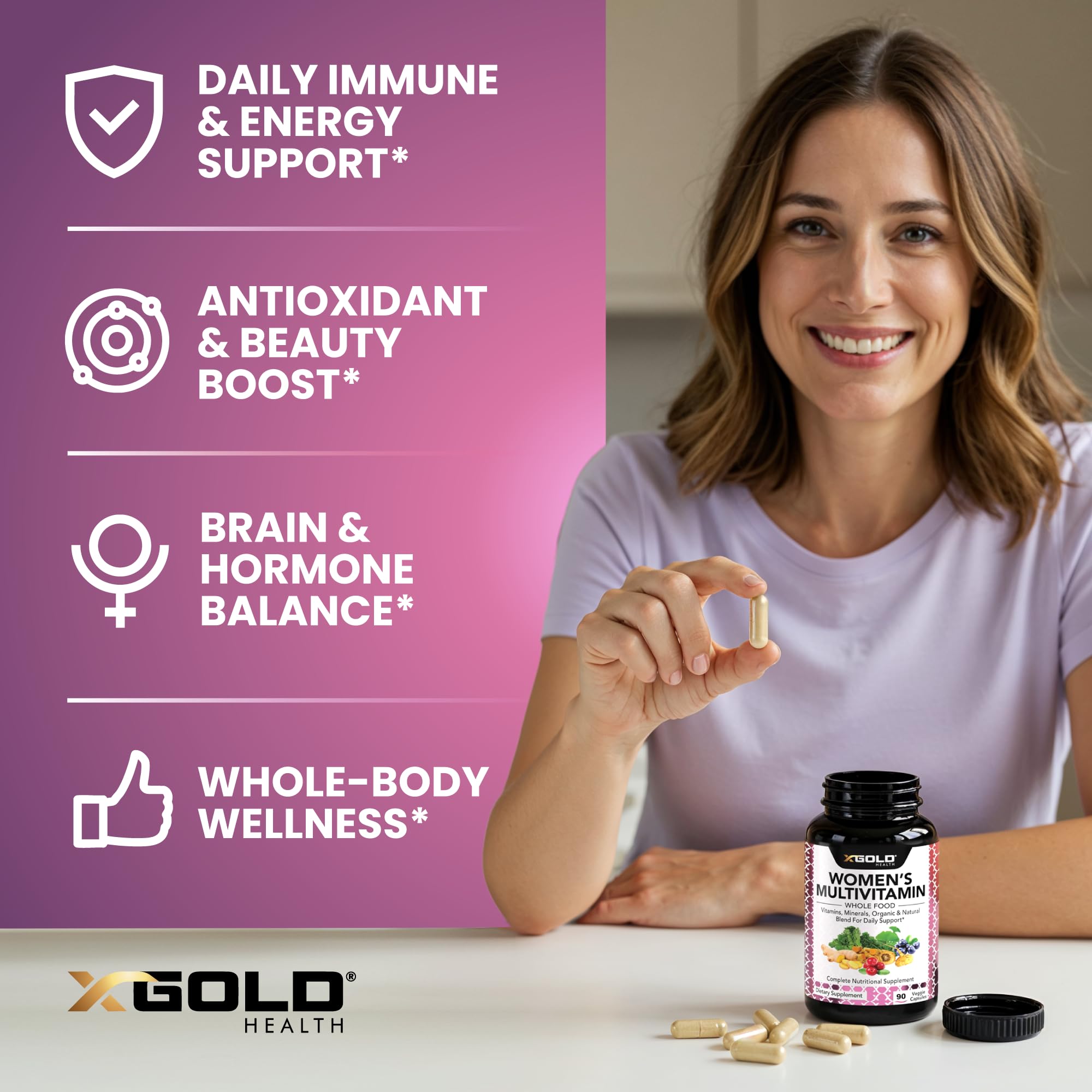 Vegan Women's Daily Multivitamin 50 Plus with Organic WholeFood Based Natural Ingredients, Ginger, Maca, Multi-Vitamin B Complex & More X Gold Health buy supplements canada