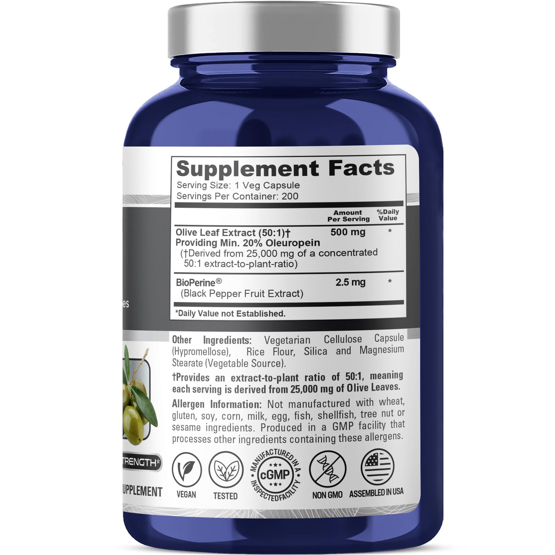 NusaPure Olive Leaf 20% Oleuropein 50:1 Extract, 500 mg Equivalent to 25,000 mg 200 Veg Caps Suitable for Vegetarians and Vegans, Non-GMO NusaPure buy supplements canada