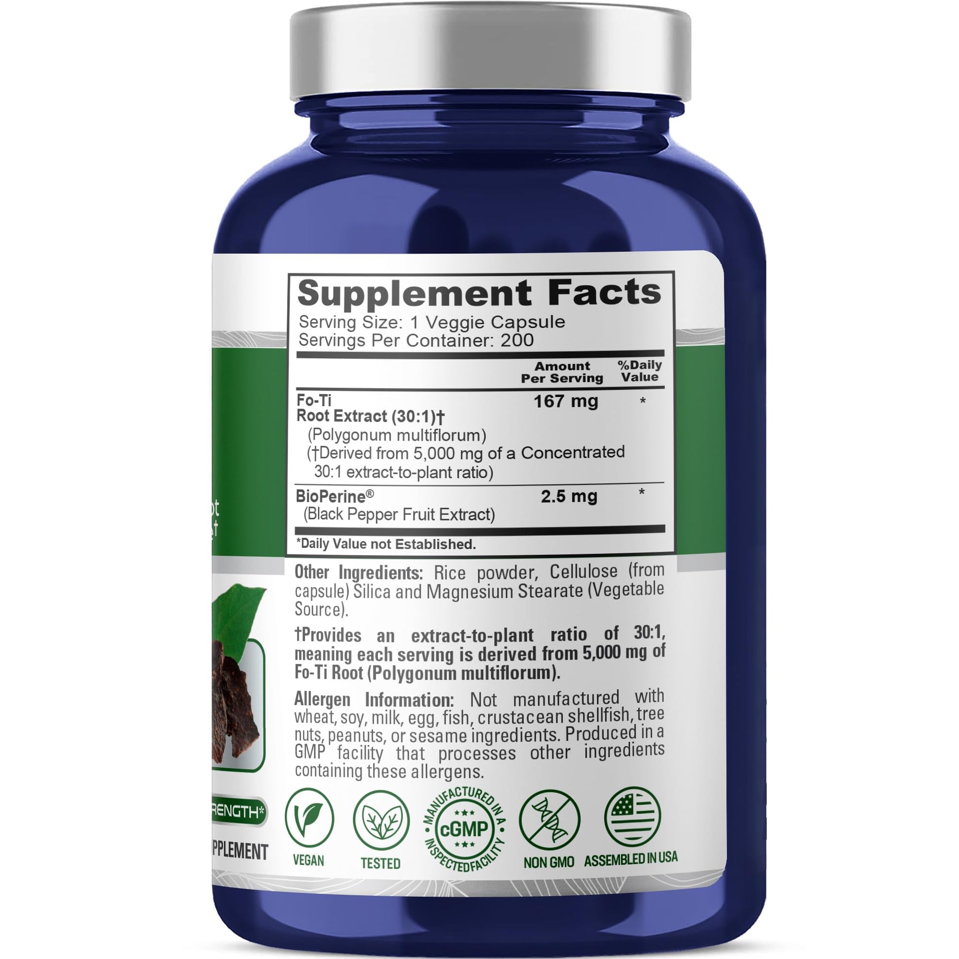 NusaPure Fo-Ti 30:1 Extract, 167 mg Equivalent to 5000mg per Veg Caps, 200 Count, Non-GMO, Vegan, Bioperine NusaPure buy supplements canada