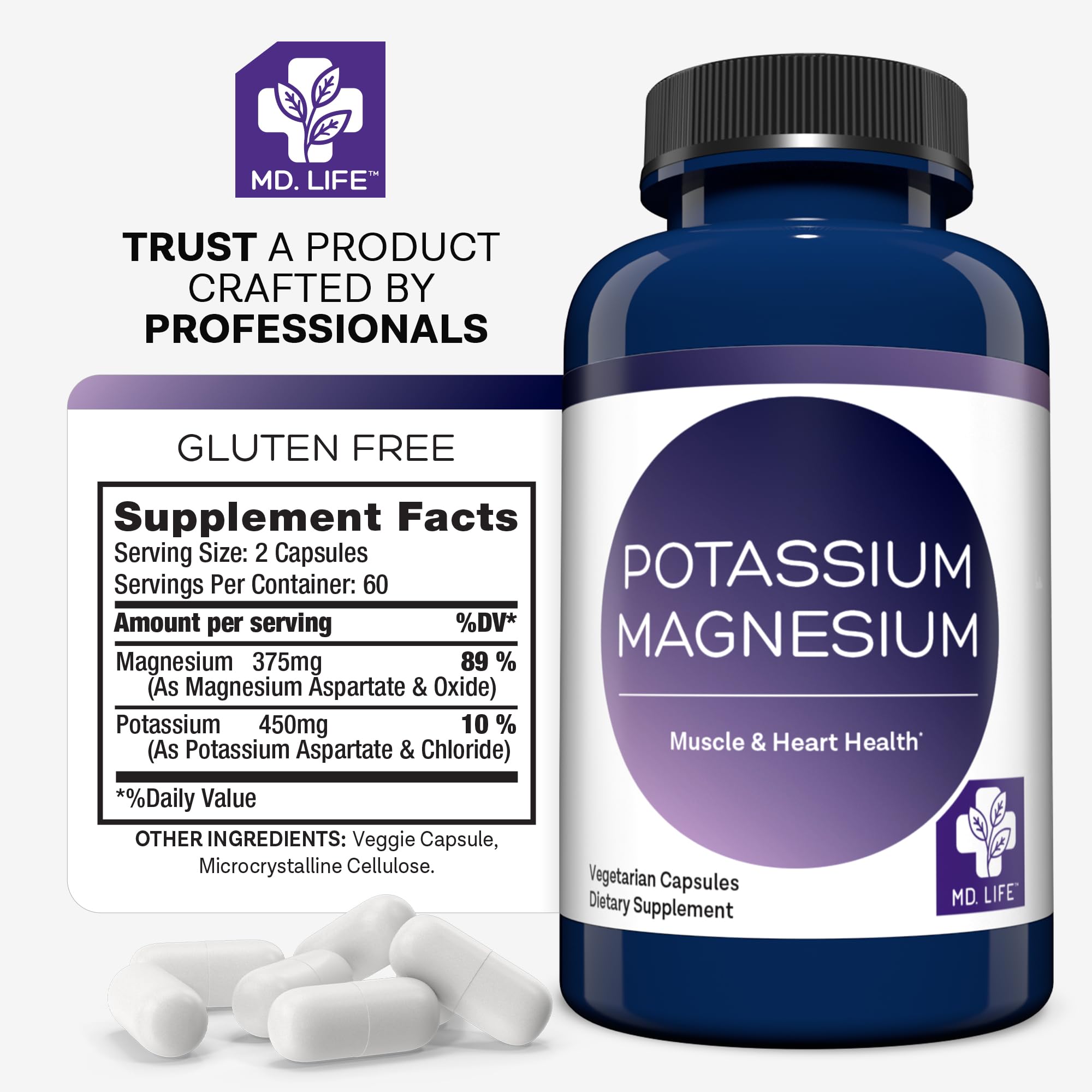 MD. Life Potassium Magnesium Supplement - 30 Capsules - High Absorption Magnesium Complex - Potassium Supplement to Support Vascular Health & Leg Cramp MD.LIFE buy supplements canada