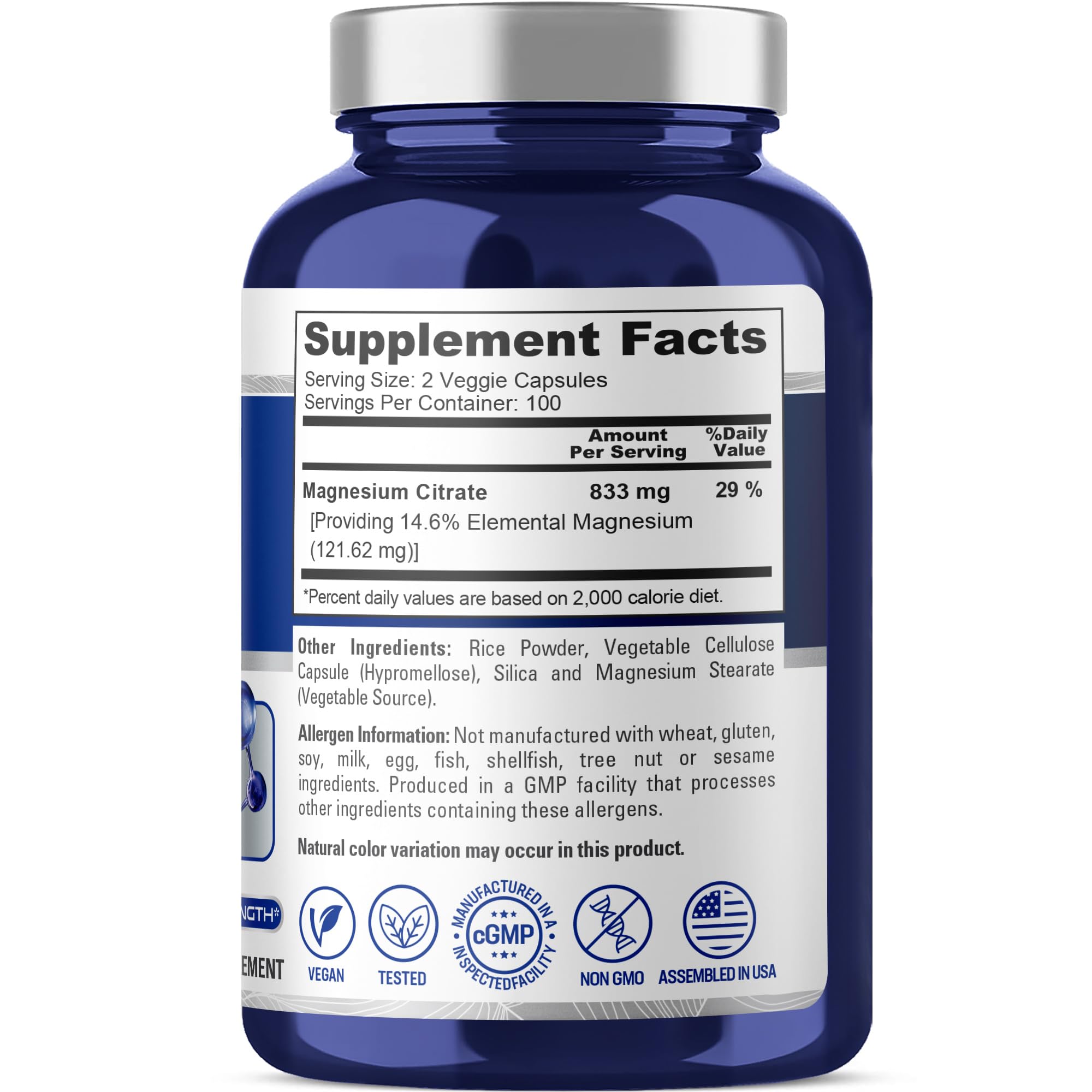 NusaPure Magnesium Citrate 833mg - 200 Veggie Capsules (Vegetarian, Non-GMO, Vegan) NusaPure buy supplements canada