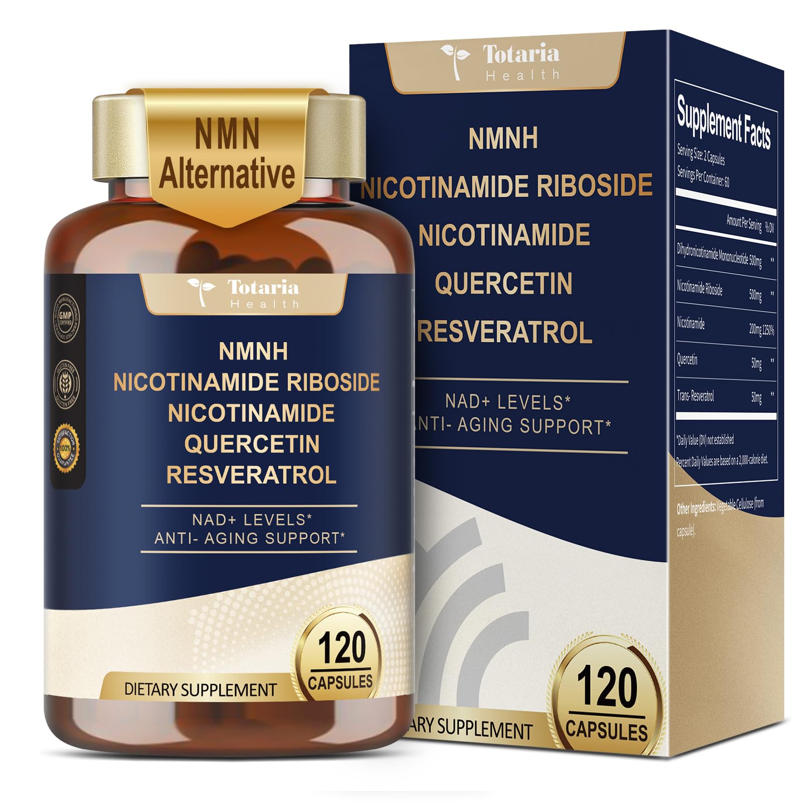 Totaria NMNH 500mg (Dihydronicotinamide Mononucleotide), Premium NMN Alternative Supplement w/Niacinamide (Vitamin B3), Quercetin, Trans-Resveratrol, for NAD+, Skin Cell, Anti-Aging & Energy, 120 Ct Totaria buy supplements canada