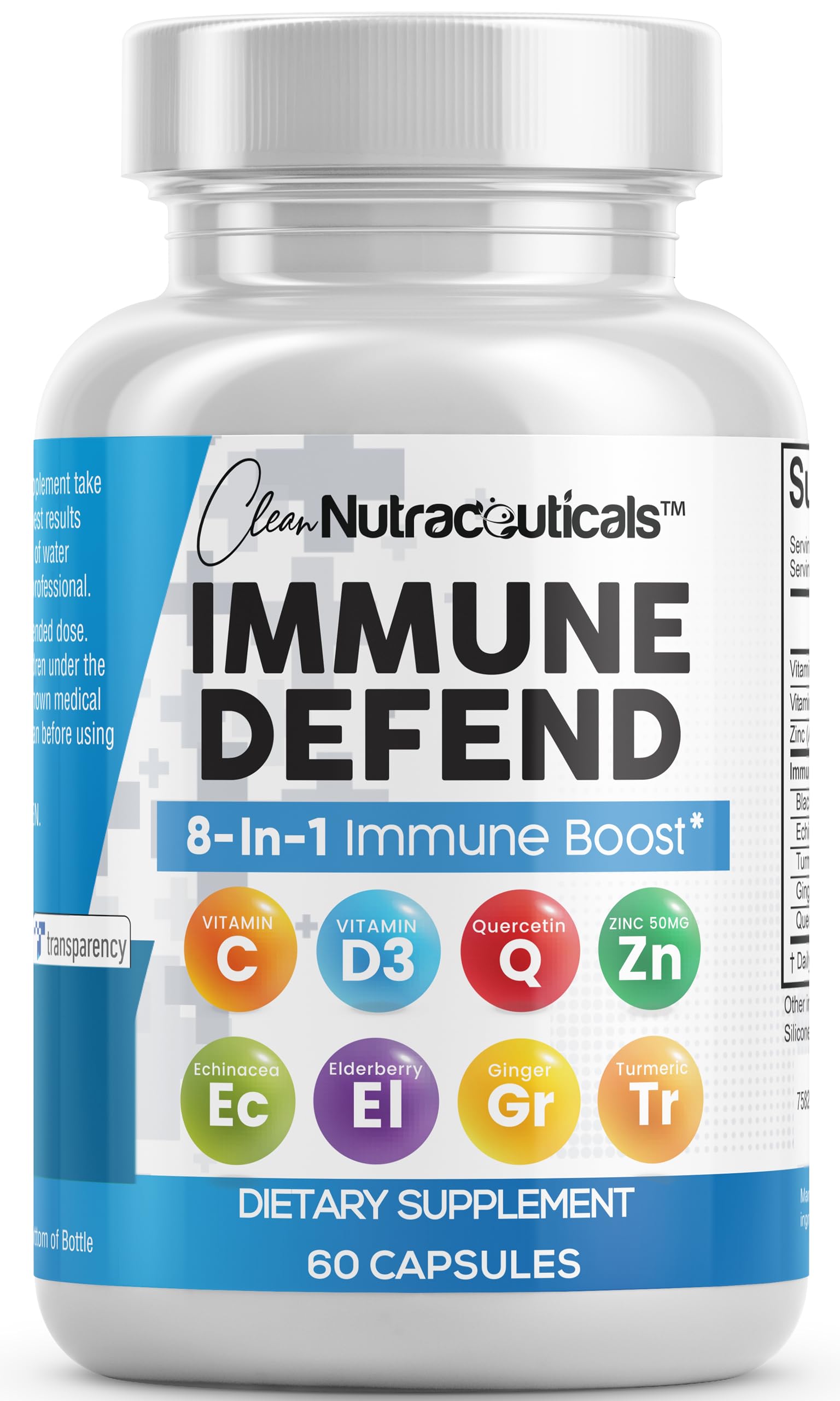 Clean Nutraceuticals Immune Defense Support Supplement 8 in 1 with Zinc 50mg Quercetin, VIT C 1000mg, Vitamin D3 5000 IU, Elderberry, Ginger Clean Nutraceuticals buy supplements canada