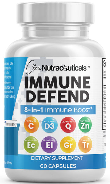 Clean Nutraceuticals Immune Defense Support Supplement 8 in 1 with Zinc 50mg Quercetin, VIT C 1000mg, Vitamin D3 5000 IU, Elderberry, Ginger Clean Nutraceuticals buy supplements canada