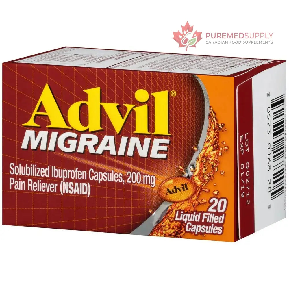 Advil Migraine Pain Reliever, Solubilized Ibuprofen 200mg, 20 Count, Liquid Filled Capsules, Powerful Migraine Relief Advil buy supplements canada