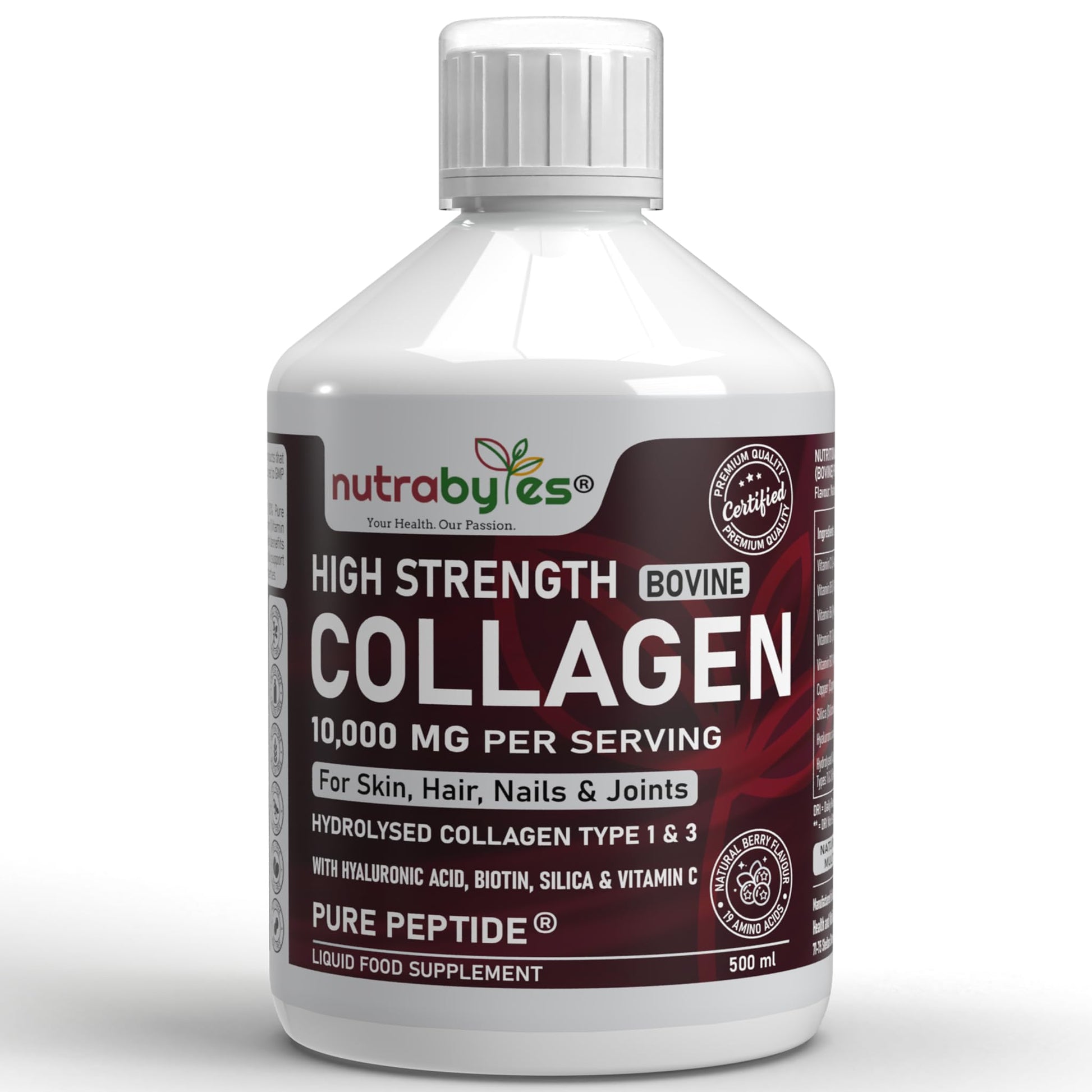 Collagen Liquid 10000mg, Hydrolysed Peptides | Hyaluronic Acid, Biotin, Silica, Vitamin C, Vitamin B12 NUTRABYTES buy supplements canada