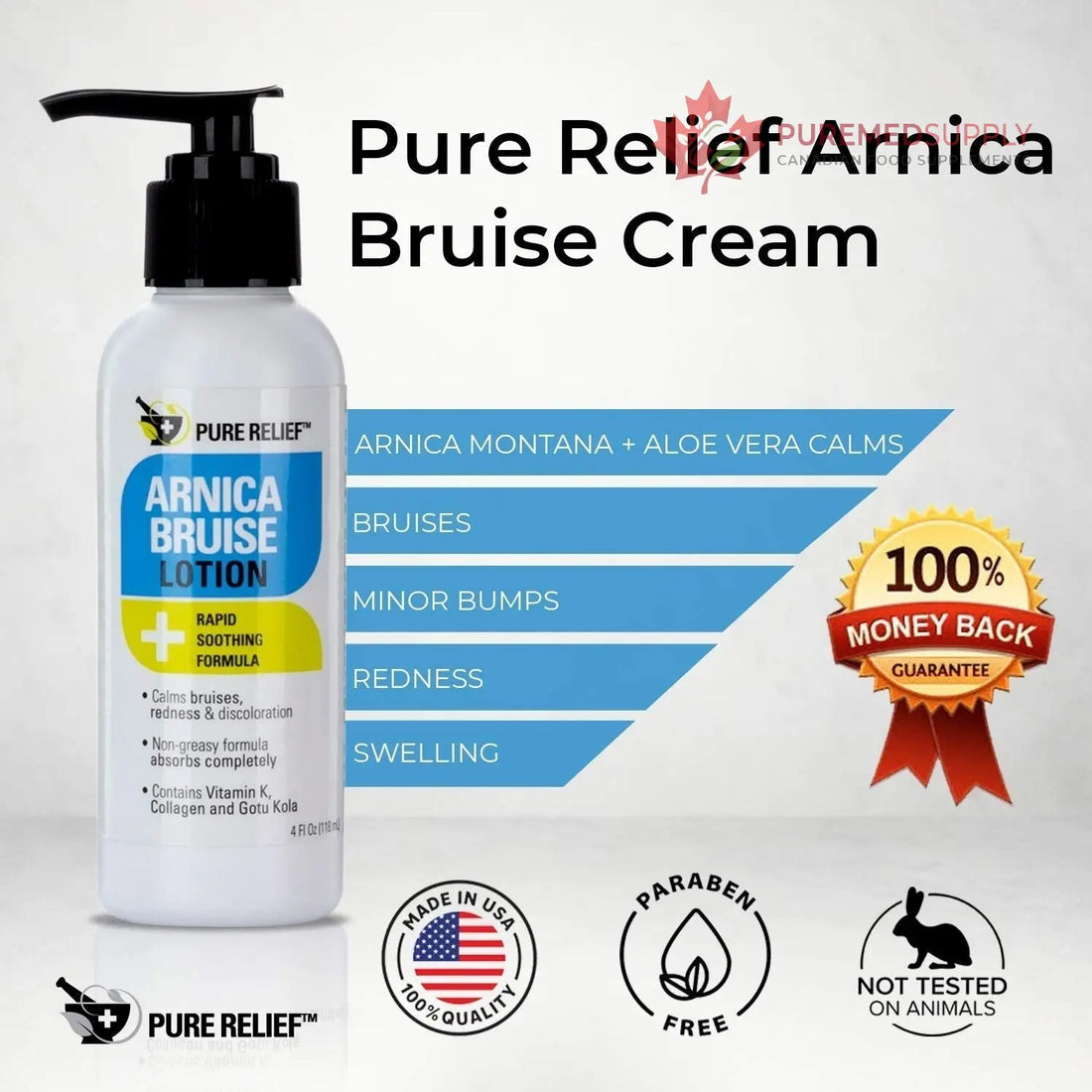 Pure Relief Arnica Bruise Relief Lotion for Bruising, Swelling, & Discoloration On Skin, Natural Skin Care Arnica Bruise Homeopathic Topical Bruise Cream W/Aloe Vera & Collagen, 4 Fl Oz (Pack of 3) Pure Relief buy supplements canada