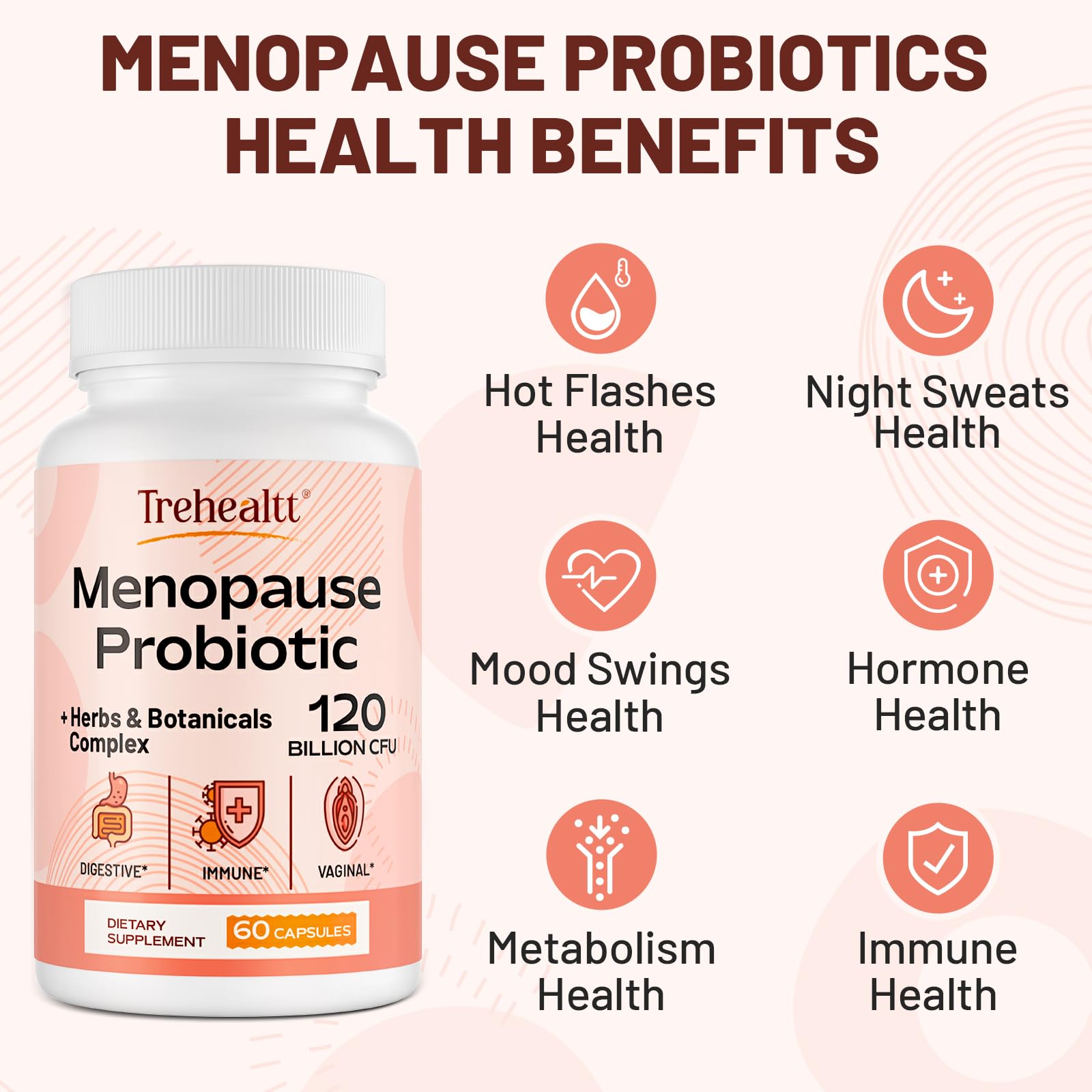 Menopause supplements for women, 120 Billion CFU Probiotic, 13-in-1 Herbs & Botanicals Complex, for Hormone Menopause, Hot Flashes, Night Sweats, Mood Swings, Sleep Disturbances, Vegan, 60 Capsules Trehealtt buy supplements canada
