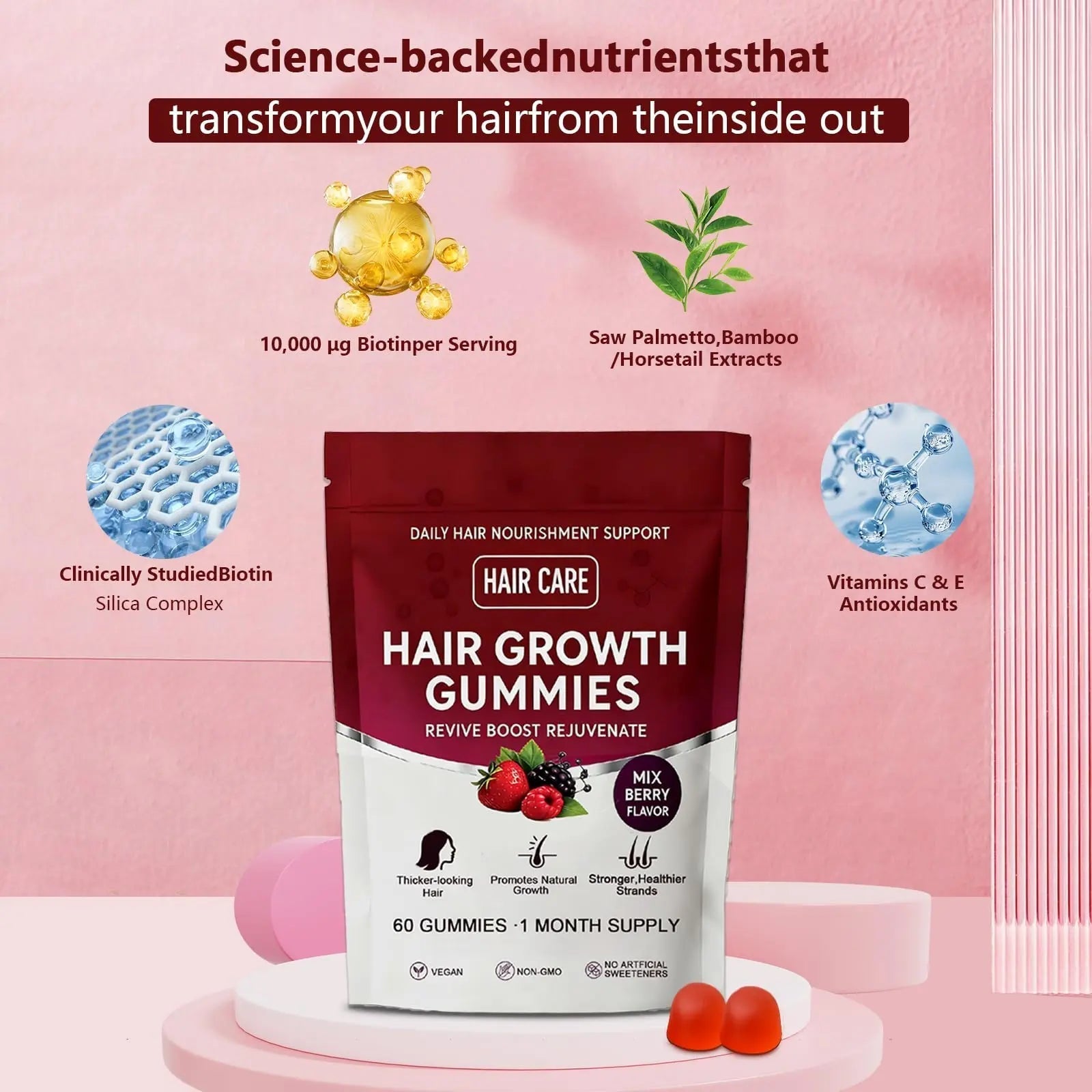 Giamau Lumin Hair Growth Gummies, 60 Vegan Gummies |Supports Healthy Hair Growth & Strength, Skin & Nail Care, | Giamau buy supplements canada