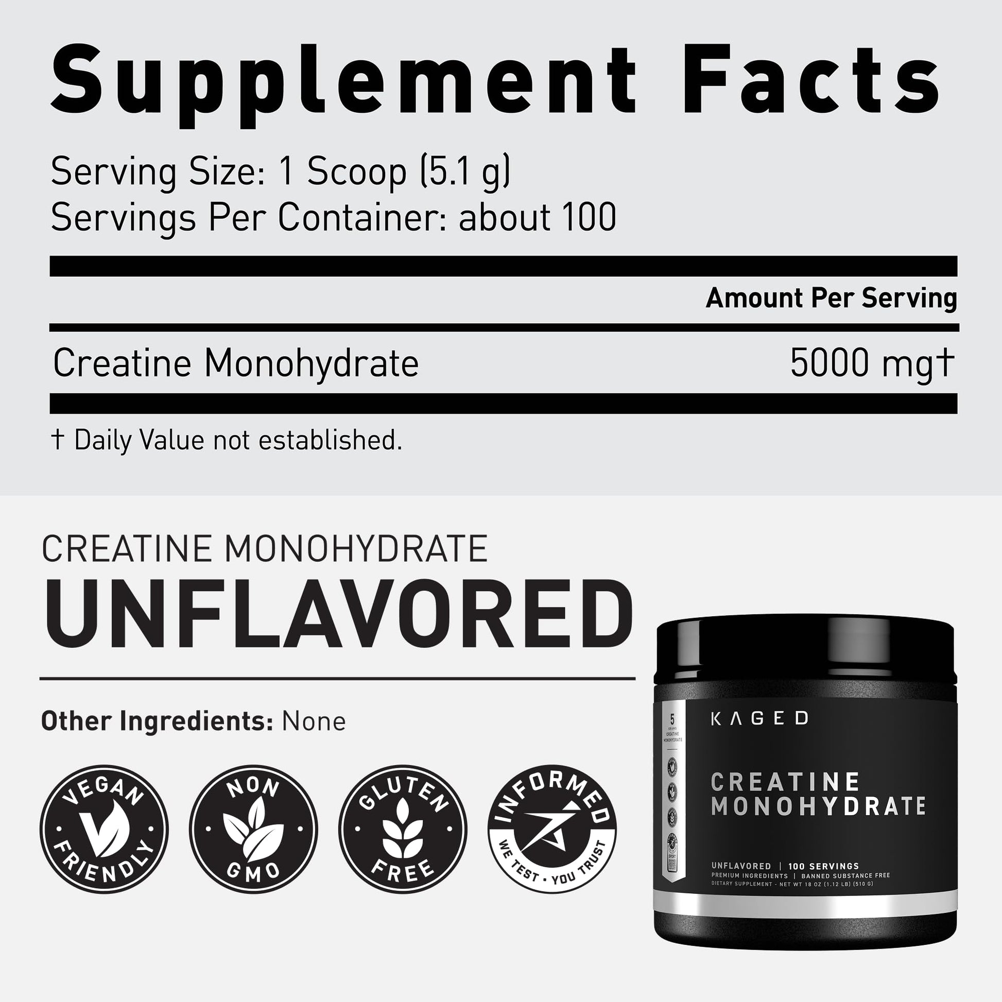 Kaged Creatine Monohydrate Micronized Powder | Unflavored | Muscle Building & Recovery | 5000 mg Per Serving | Vegan, Gluten Free, Easily Digestible Kaged buy supplements canada