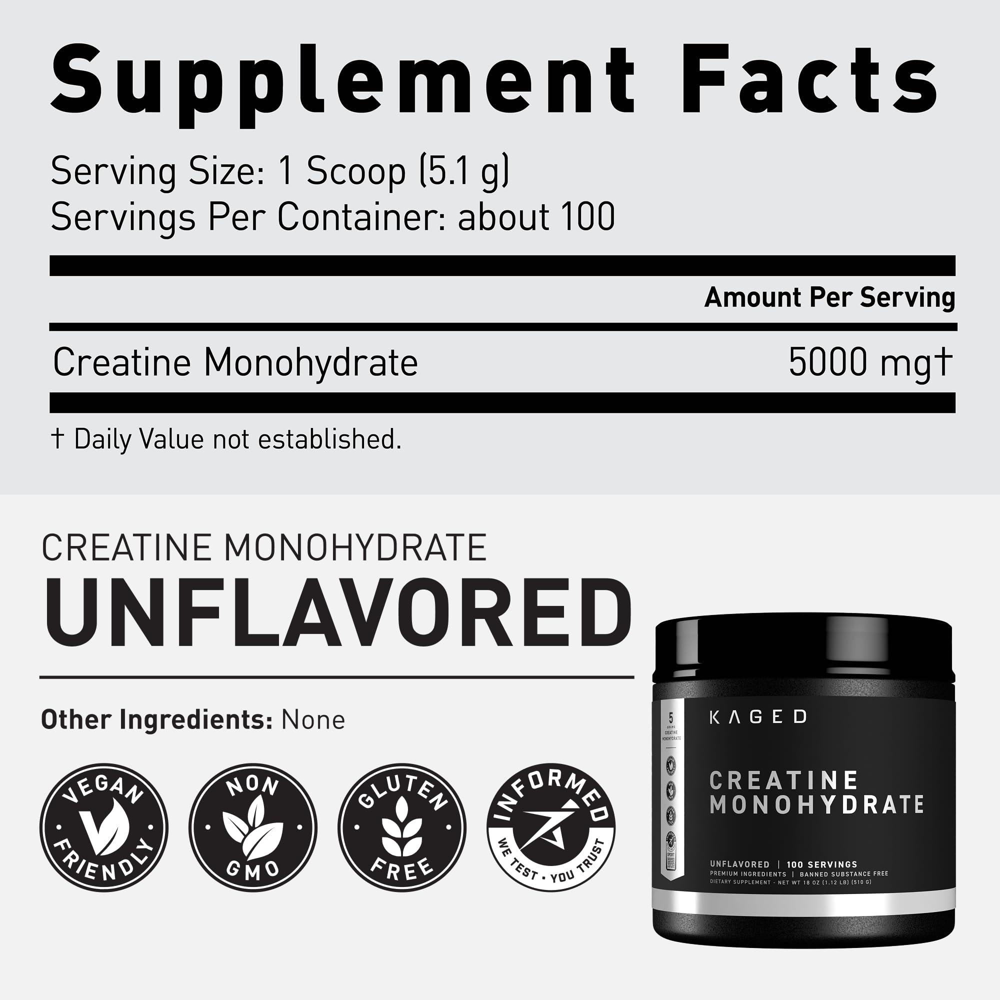 Kaged Creatine Monohydrate Micronized Powder | Unflavored | Muscle Building & Recovery | 5000 mg Per Serving | Vegan, Gluten Free, Easily Digestible Kaged buy supplements canada