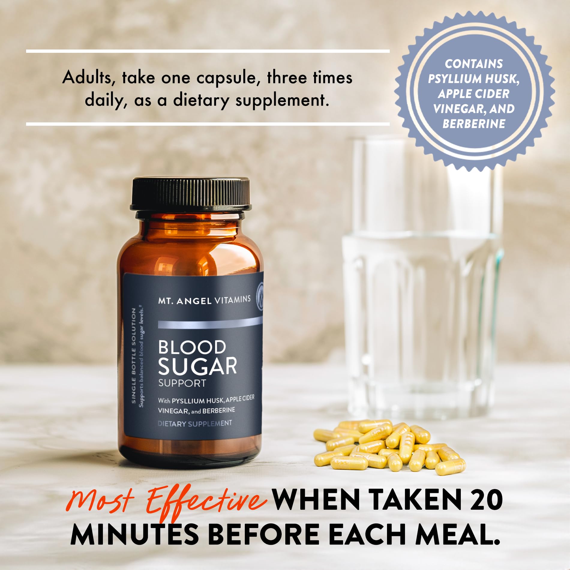 Mt. Angel Vitamins Blood Sugar Support Supplement - Natural Supplement with Pysllium Husk, Berberine with Ceylon Cinnamon, and Apple Cider Vinegar - Supports Healthy Blood Sugar Levels - 60 Capsules Mt. Angel Vitamins buy supplements canada