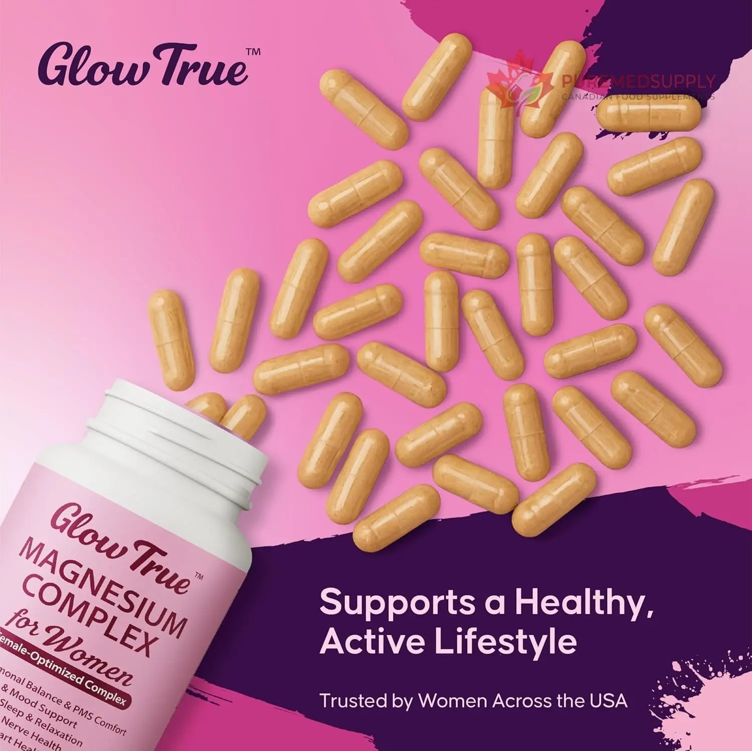 Magnesium Complex for Women – Spectrum 5-Form Magnesium Complex (500 mg), High Absorption Glycinate, Citrate, Oxide & Malate – Vegan, Non-GMO Supports Sleep, Energy, Hormone & Bone – 60 Capsules GlowTrue buy supplements canada