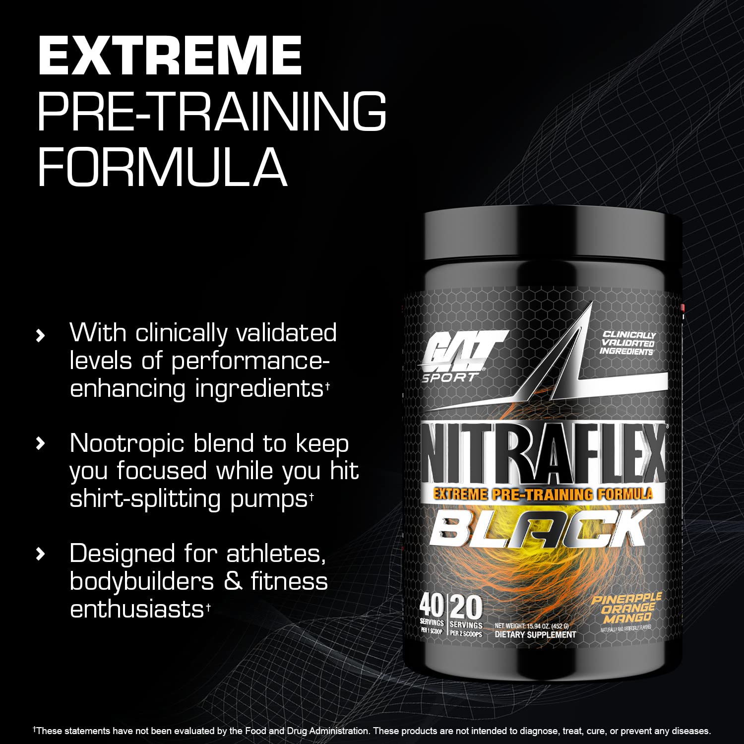 GAT SPORT Nitraflex Black Pre-Workout Powder, Extreme Pre-Training Formula for Men GAT SPORT buy supplements canada