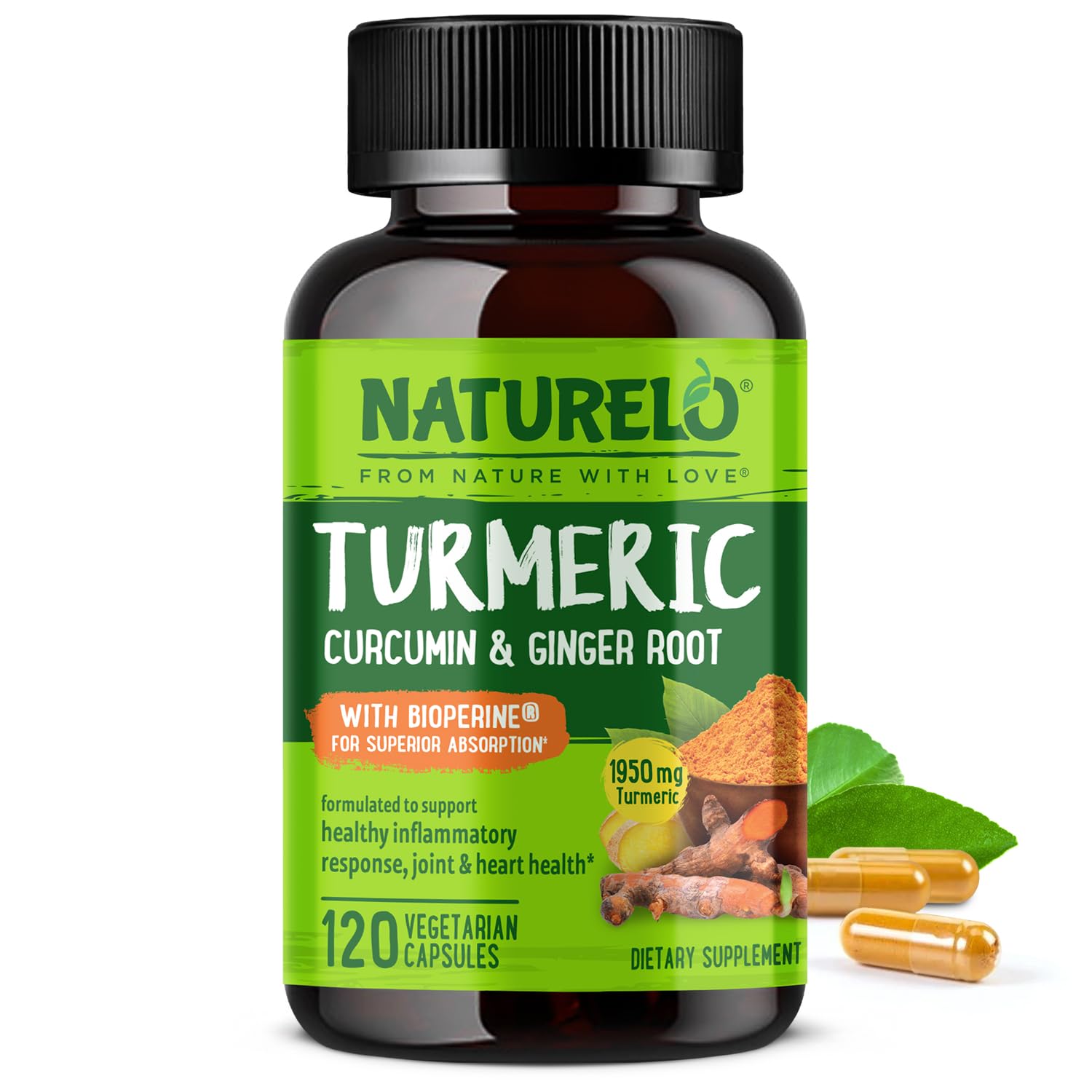 NATURELO Turmeric Curcumin - BioPerine for Better Absorption - Black Pepper, Ginger Root, Curcuminoids - Plant-Based Joint Discomfort Support NATURELO buy supplements canada