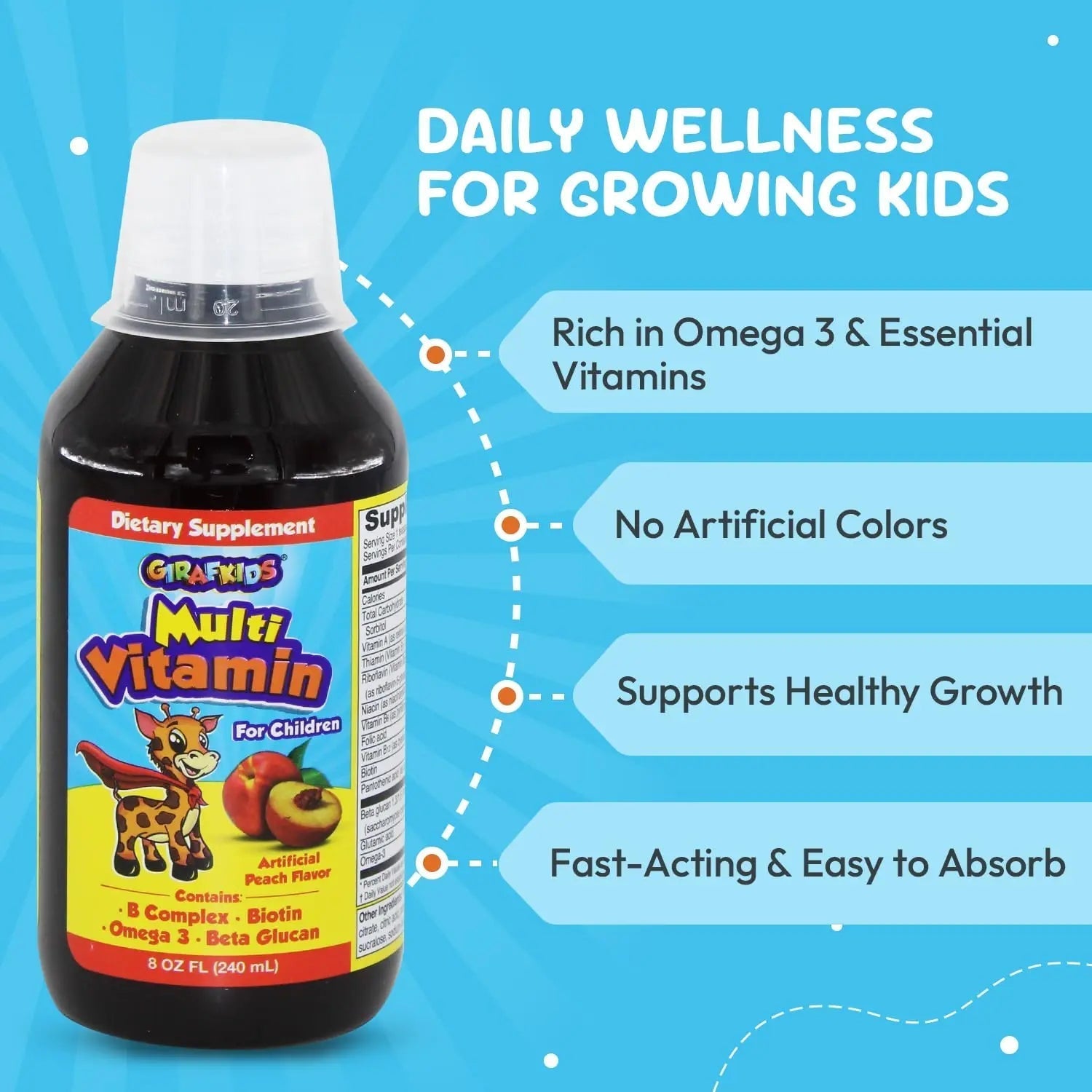 GirafKids Liquid Multivitamin for Kids Ages 4+, 8oz - Daily Child Vitamins with Biotin, Vitamin A, B Complex, Folic Acid, Omega-3 & Beta Glucan PHARMADEL buy supplements canada