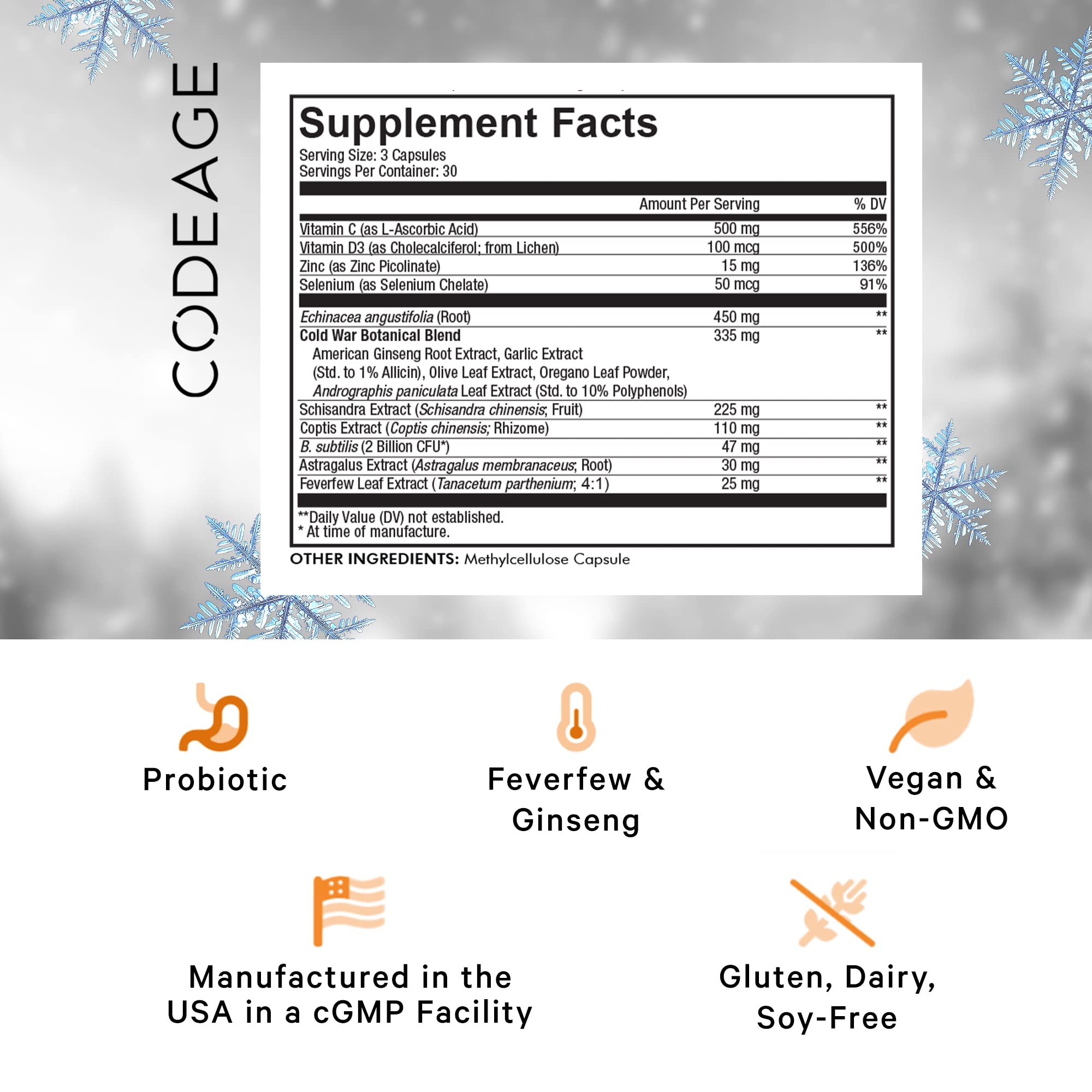 Codeage Clearhead Echinacea+ Supplement - Echinacea, Schisandra, Feverfew, Coptis, American Ginseng, Astragalus, Garlic, Probiotics, Vitamins C & D3, Zinc, Selenium - Clear Head Vitamin - 90 Capsules Codeage buy supplements canada