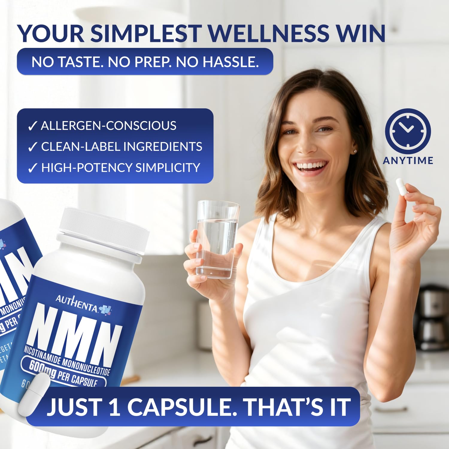 NMN Supplement 600 mg/Capsule Once Daily | 99% Pure Beta Nicotinamide Mononucleotide | Potent NAD⁺ Precursor | Supports Cellular Energy & Metabolism | Vegan, Non-GMO, Third-Party Tested & Gluten-Free AUTHENTA buy supplements canada