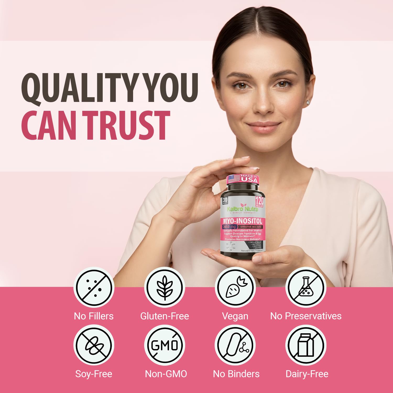 Kaibro Nutra Myo-Inositol Supplement, Myo-Inositol & D-Chiro Inositol 40:1 Ratio, Hormone Balance & Ovarian Support for Women with Vitamin B8, 2050mg, Vegan, Non-GMO Capsules 120 Count Kaibro Nutra buy supplements canada