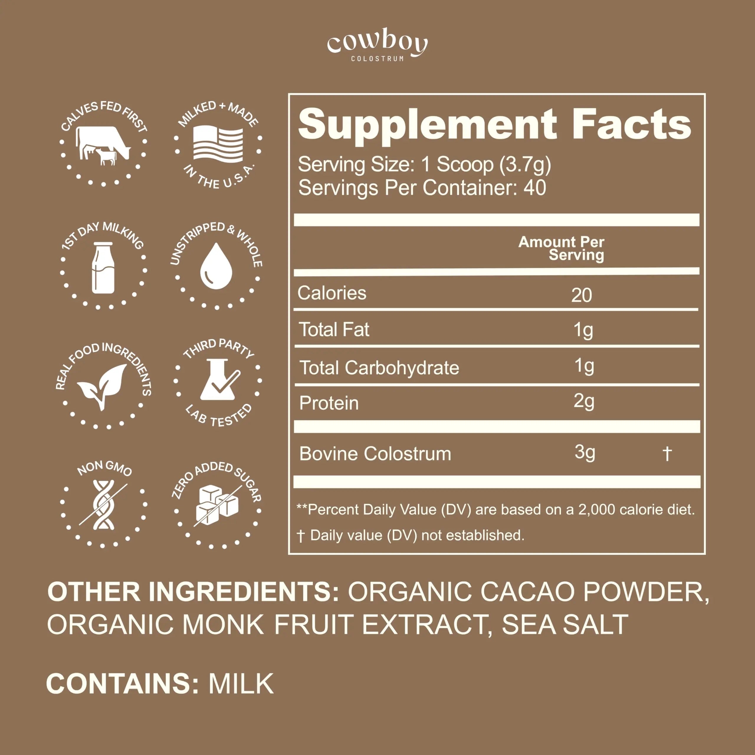 Cowboy - The Exclusive 1st Milking, Whole, Grass Fed Colostrum Supplement for Full Body Health - Sugar Free Bovine Colostrum Powder Packed with Bioactive(Vanilla & Chocolate) Nutrients COWBOY COLOSTRUM buy supplements canada