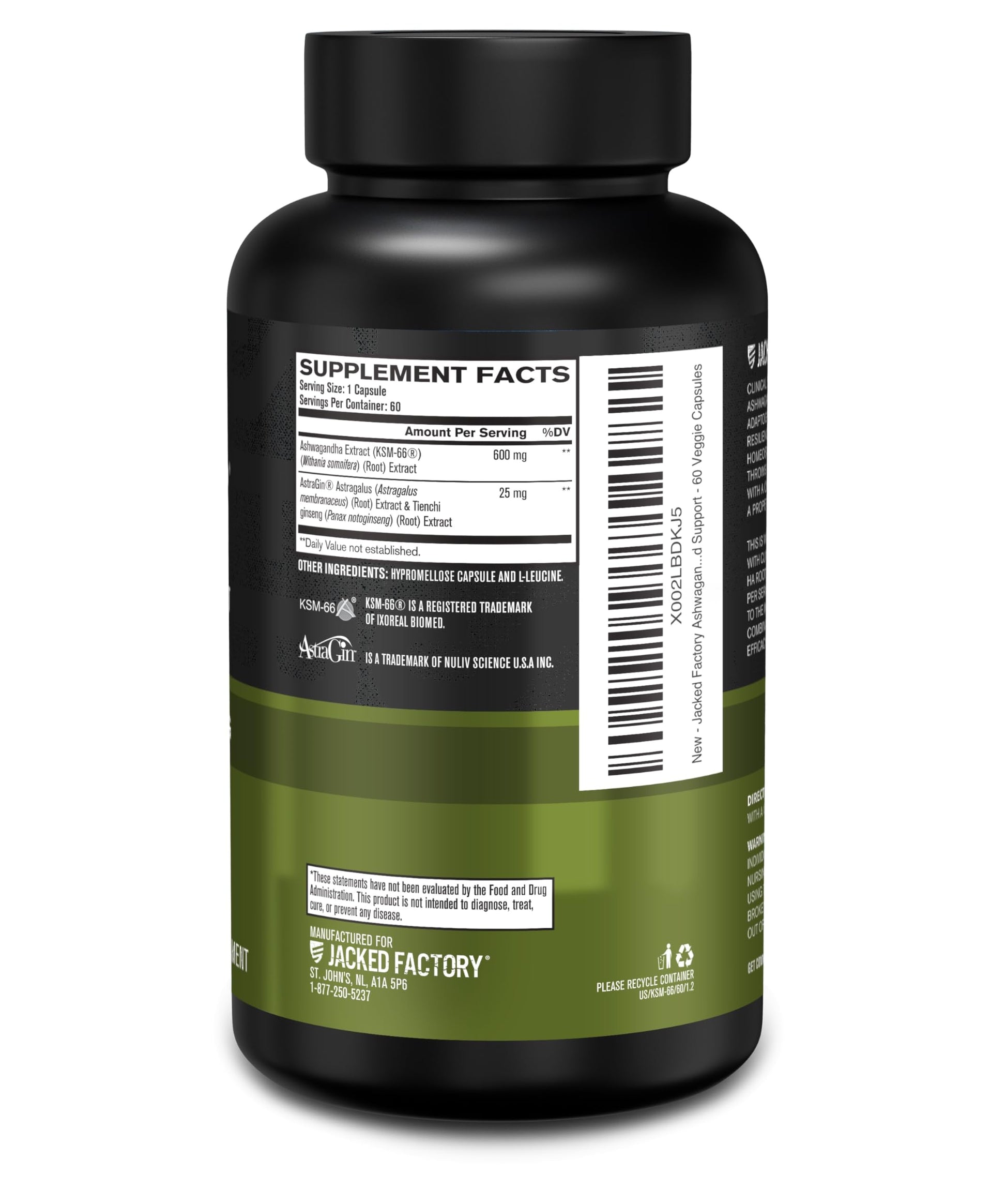 Jacked Factory Ashwagandha Root Extract (KSM-66 Ashwagandha) w/ 5% Withanolides - Supplement for Natural Stress Relief, Cognitive Function, Vitality, and Mood Support - 60 Veggie Capsules Jacked Factory buy supplements canada