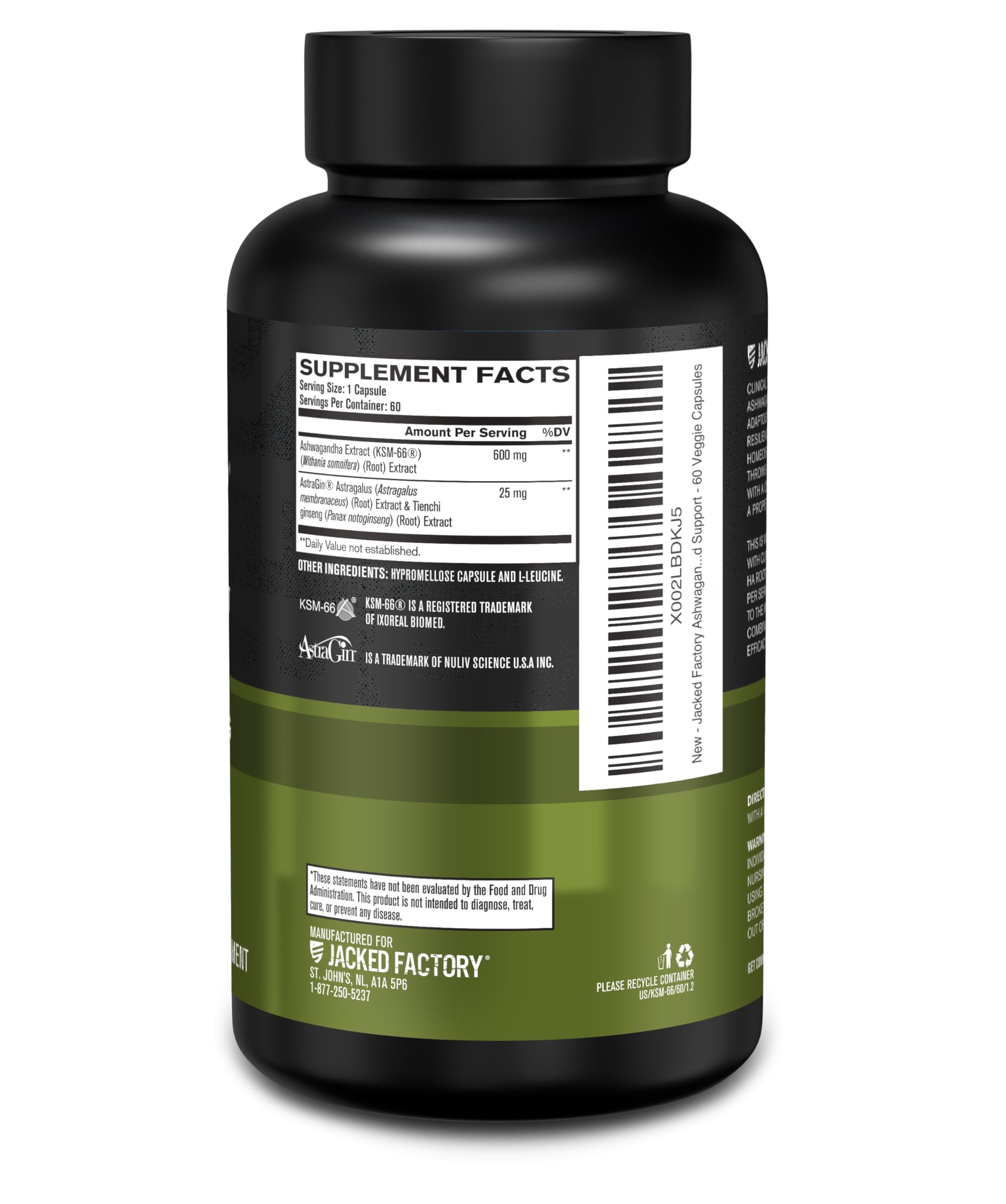 Jacked Factory Ashwagandha Root Extract (KSM-66 Ashwagandha) w/ 5% Withanolides - Supplement for Natural Stress Relief, Cognitive Function, Vitality, and Mood Support - 60 Veggie Capsules Jacked Factory buy supplements canada