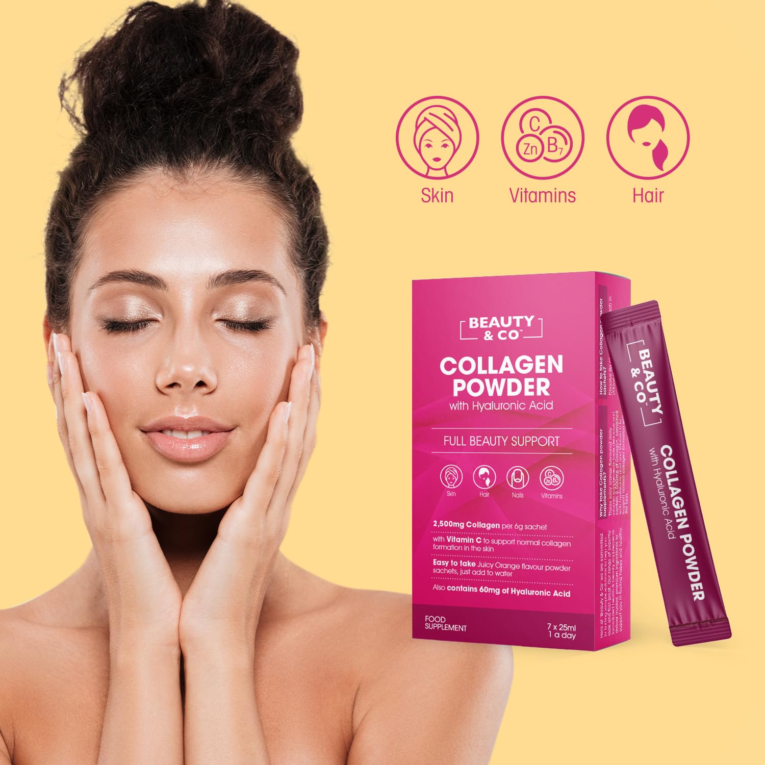 Collagen 2500mg Powder Supplement Boosted with Vitamin C and Hyaluronic Acid (Bovine) Beauty & Co buy supplements canada