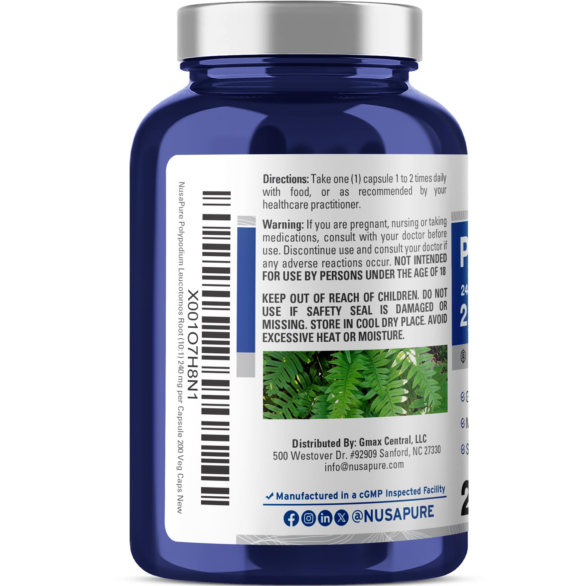 NusaPure Polypodium Leucotomos 10:1 Extract, 240 mg Equivalent to 2400mg 200 Veggie Capsules (Vegetarian, Non-GMO, Vegan) NusaPure buy supplements canada