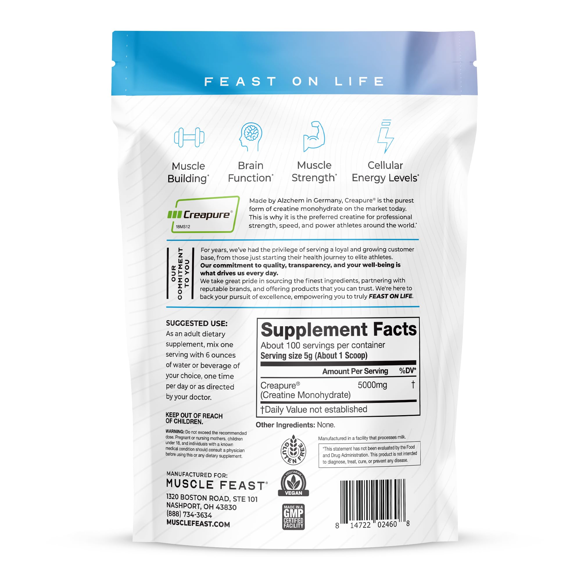 Muscle Feast Creapure Creatine Monohydrate Powder, Vegan Keto Friendly Gluten-Free, Mass Gainer, Muscle Recovery Supplement and Trusted Creatine for Muscle Growth, Muscle Feast buy supplements canada