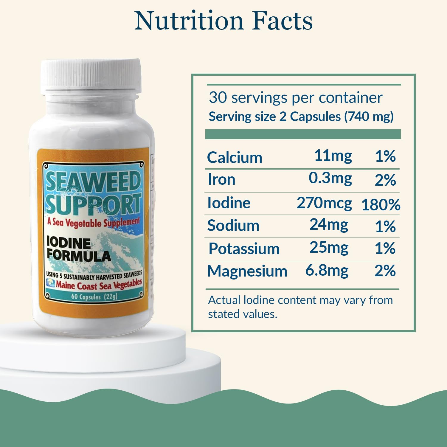 Maine Coast Sea Vegetables Seaweed Support Iodine Formula | Source of Iodine from Seaweed | Daily Use Iodine Supplement | Organic Alaria, Rockweed, Sea Lettuce, Dulse & Bladderwrack blend | 60 Capsule Maine Coast Sea Vegetables buy supplements canada