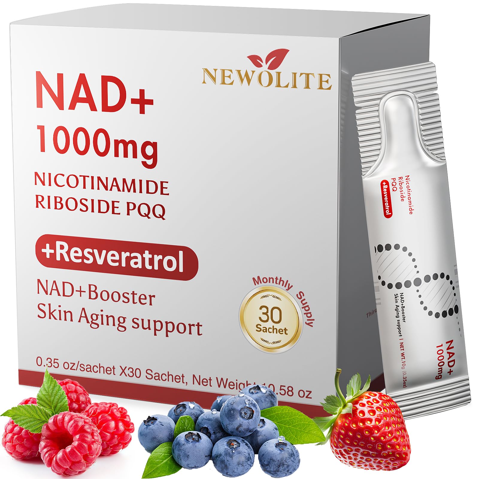 NAD+ Liquid Supplement 1000mg 30 Sachet, Nicotinamide Riboside & Resveratrol with PQQ DNA Repair Advanced NAD Supplement for Men & Women,Boosts Cellular Energy NEWOLITE buy supplements canada