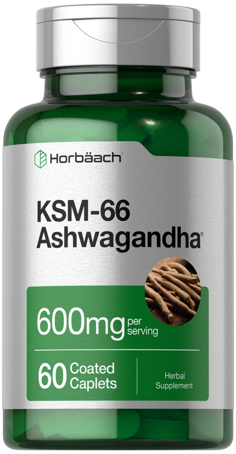 Horbäach KSM-66 Ashwagandha 600mg | with L-Theanine | 60 Coated Caplets | Vegan, Non-GMO, Gluten Free Complex Supplement Horbäach buy supplements canada