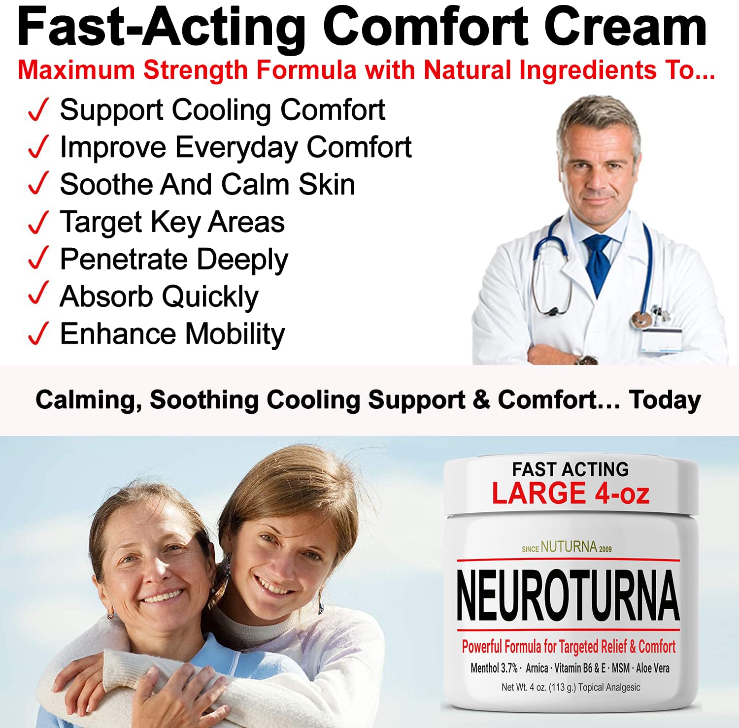 Nuturna Nerve Cream - Fast Acting Comfort for Feet, Hands, Legs & Toes - Ultra Strength Menthol, Arnica, Aloe Vera, MSM - Cooling Soothing Comfort - Non-Greasy, Paraben-Free - 4 oz Nuturna buy supplements canada