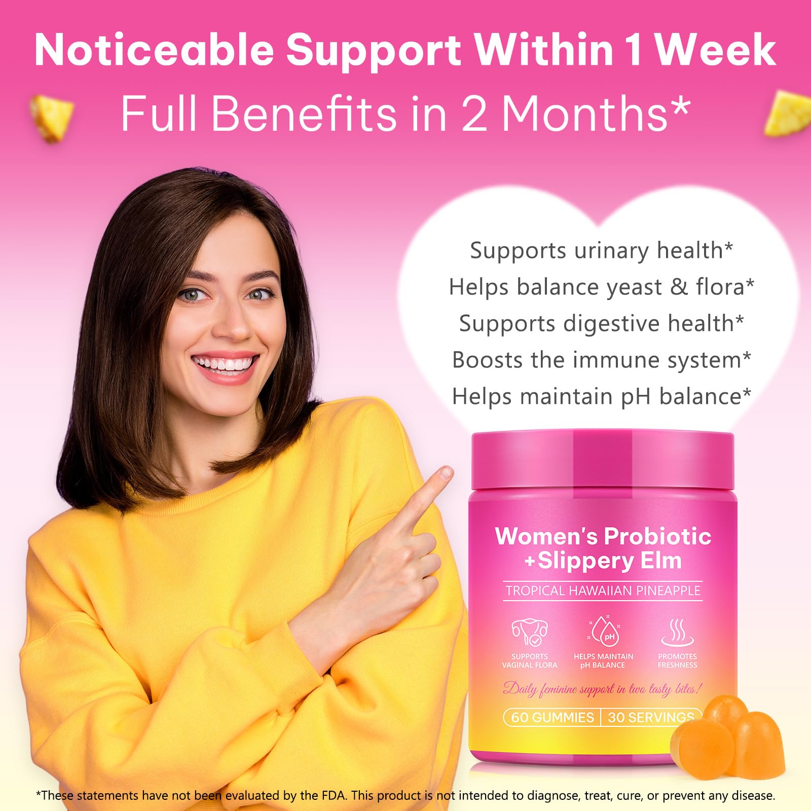 WeiWeiLa Feminine Probiotics Gummies for Women Probiotic Gummies with Slippery Elm | Natural Pineapple Flavor | Supports Feminine pH Balance & Comfort | 60 Vegan Gummie for Daily Wellness WeiWeiLa buy supplements canada