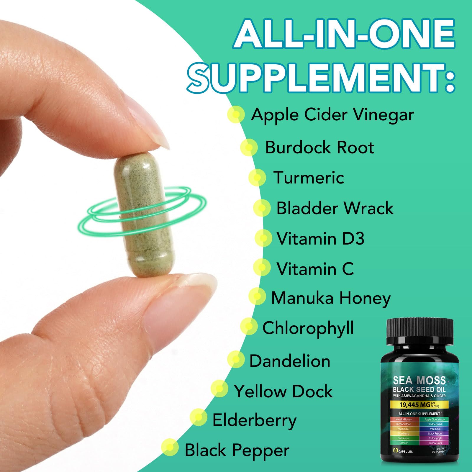 Sea Moss Black Seed Oil Ashwagandha Ginger Capsules, Seamoss Capsules Supplement with Bladderwrack Burdock & Vitamin C Vitamin D3 for Women & Men-Enhanced Immunity,60 Counts Vceeoy buy supplements canada