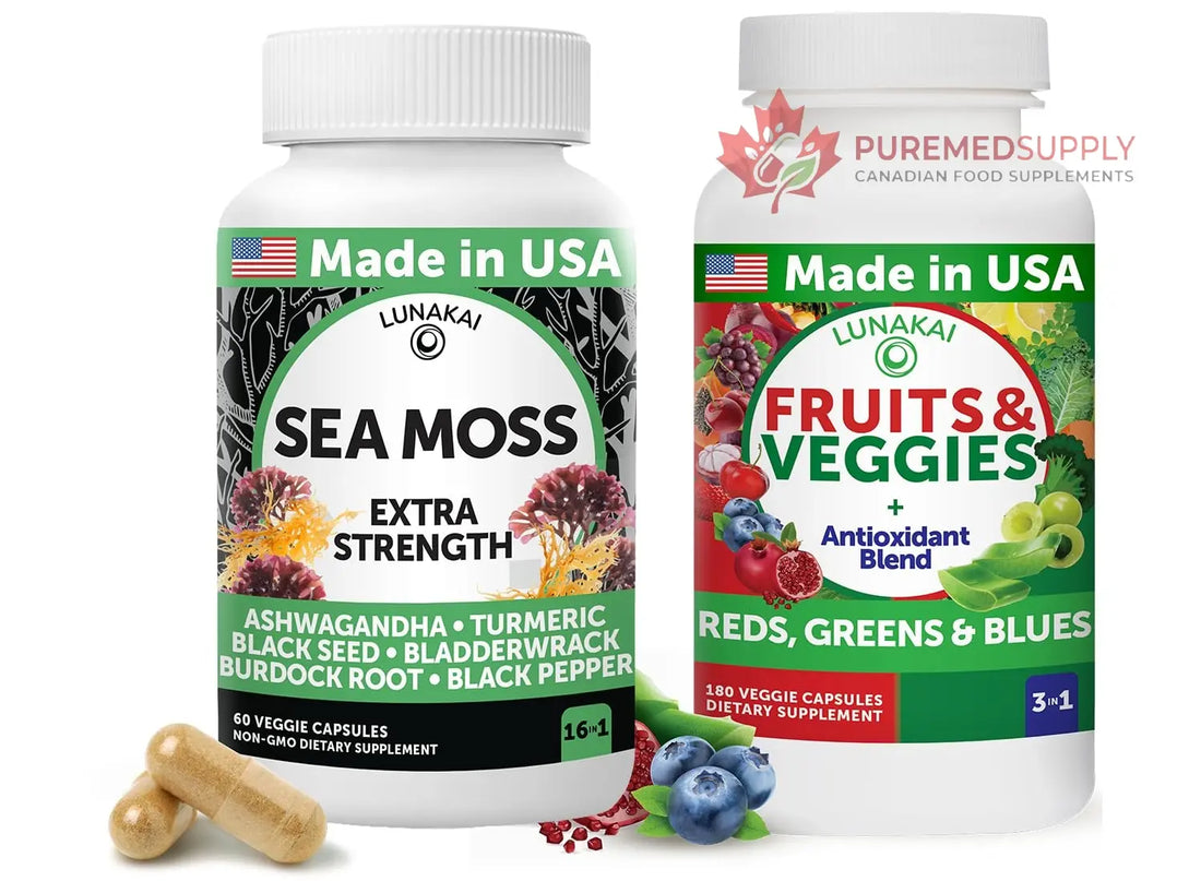 Lunakai USA Made Superfood Fruits & Veggies Supplement & Irish Sea Moss Bundle with 4 Blends, Black Seed Oil & Ashwagandha for Immune & Wellness Support Lunakai buy supplements canada
