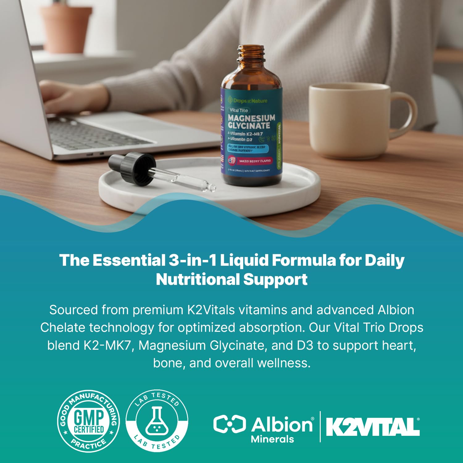 Magnesium Glycinate, Vitamin K2 & D3 Supplement – GMO-Free – VIT D MK7 K2 Vitamin Supplement & Magnesium Blend – with Nutrients for Bone Nutrition & Cardiovascular Function (Mixed Berry, 60 mL) Drops Of Nature buy supplements canada