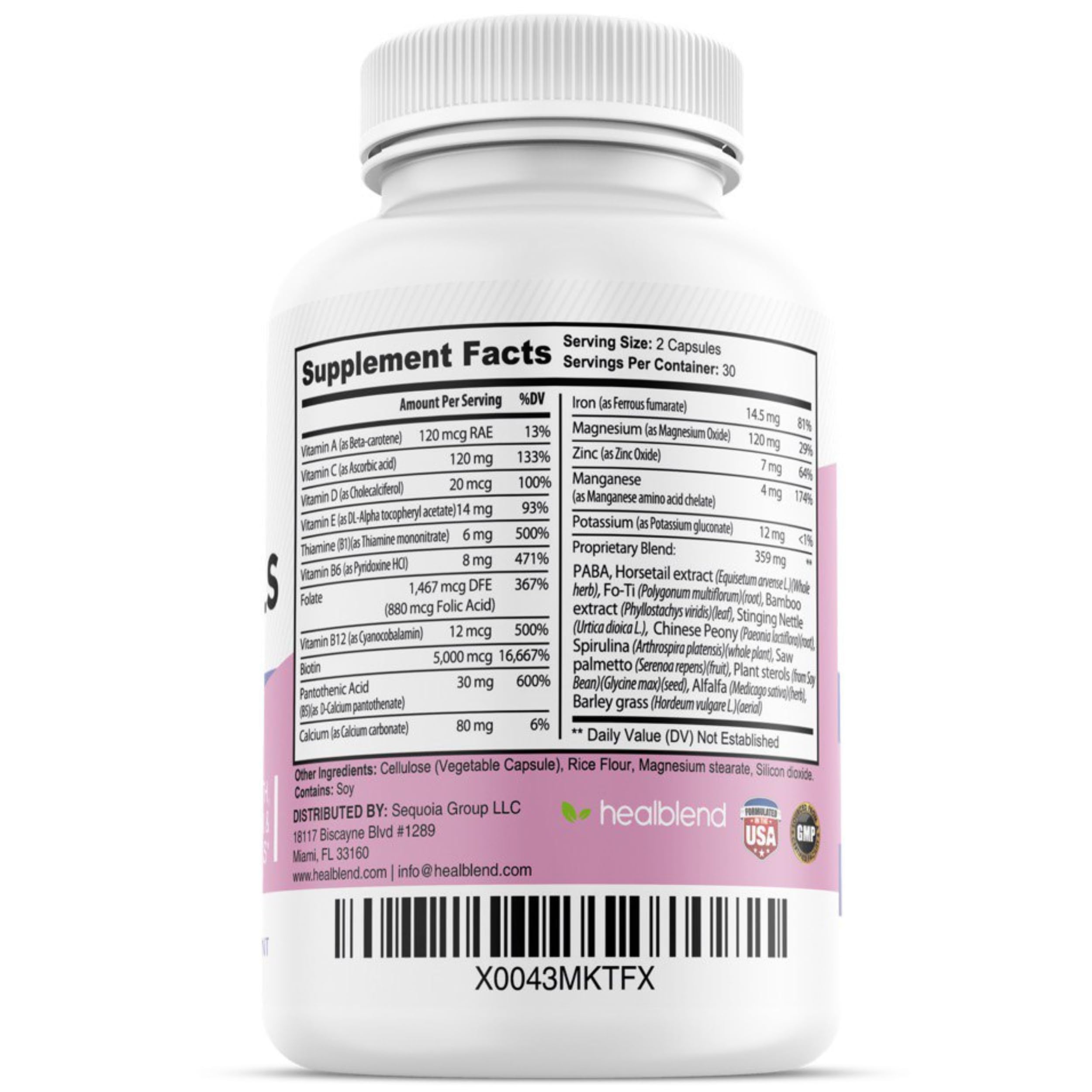healblend Hair Skin and Nails Vitamins for Women with Biotin 5000 mcg, Iron and Manganese | Vegan, Non-GMO | 60 Capsules healblend buy supplements canada