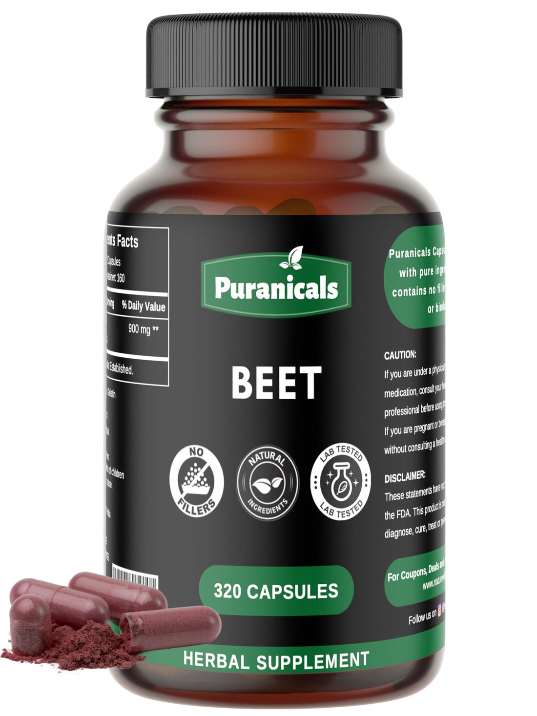 Puranicals Beet Premium 320 Capsules Nitric Oxide Booster | Herbal Supplement | 900 mg Puranicals buy supplements canada