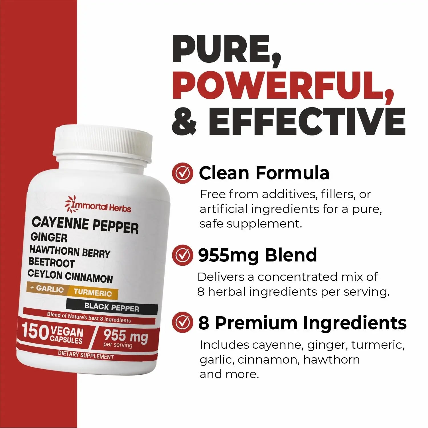 Immortal Herbs Cayenne Pepper Capsules w/Garlic, Ginger, Hawthorn, Turmeric, Cinnamon, Beet Root and Black Pepper Extract, 150 Cayenne Capsules, Non-GMO & Gluten Free Capsaicin Supplement Immortal Herbs buy supplements canada