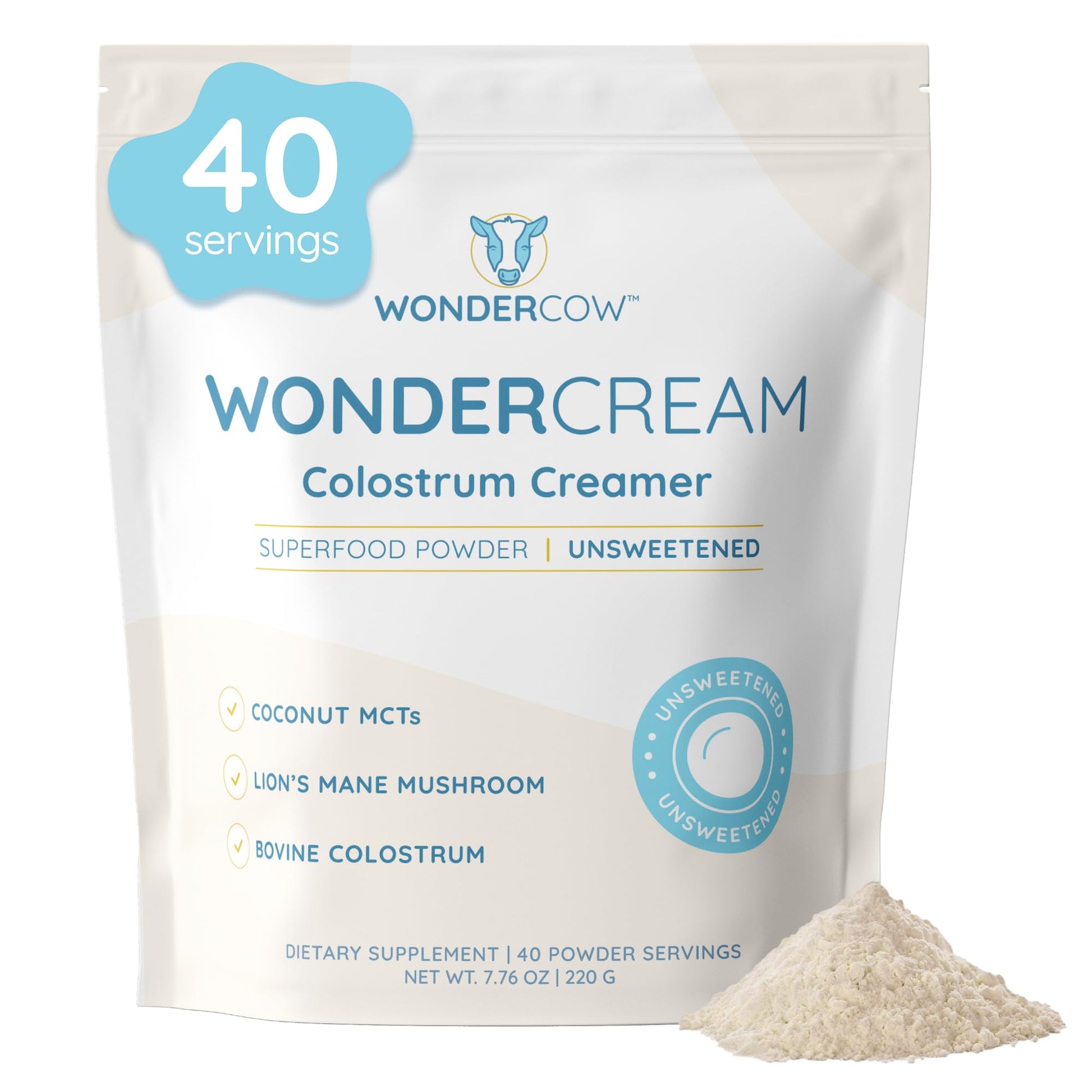 WONDERCOW Bovine Colostrum Superfood Creamer Supplement Powder w/Organic Lions Mane Mushroom & Coconut Milk Powder MCTs | Functional Sugar Free Keto Coffee, Smoothie & Drink Mix Unsweetened WONDERCOW buy supplements canada